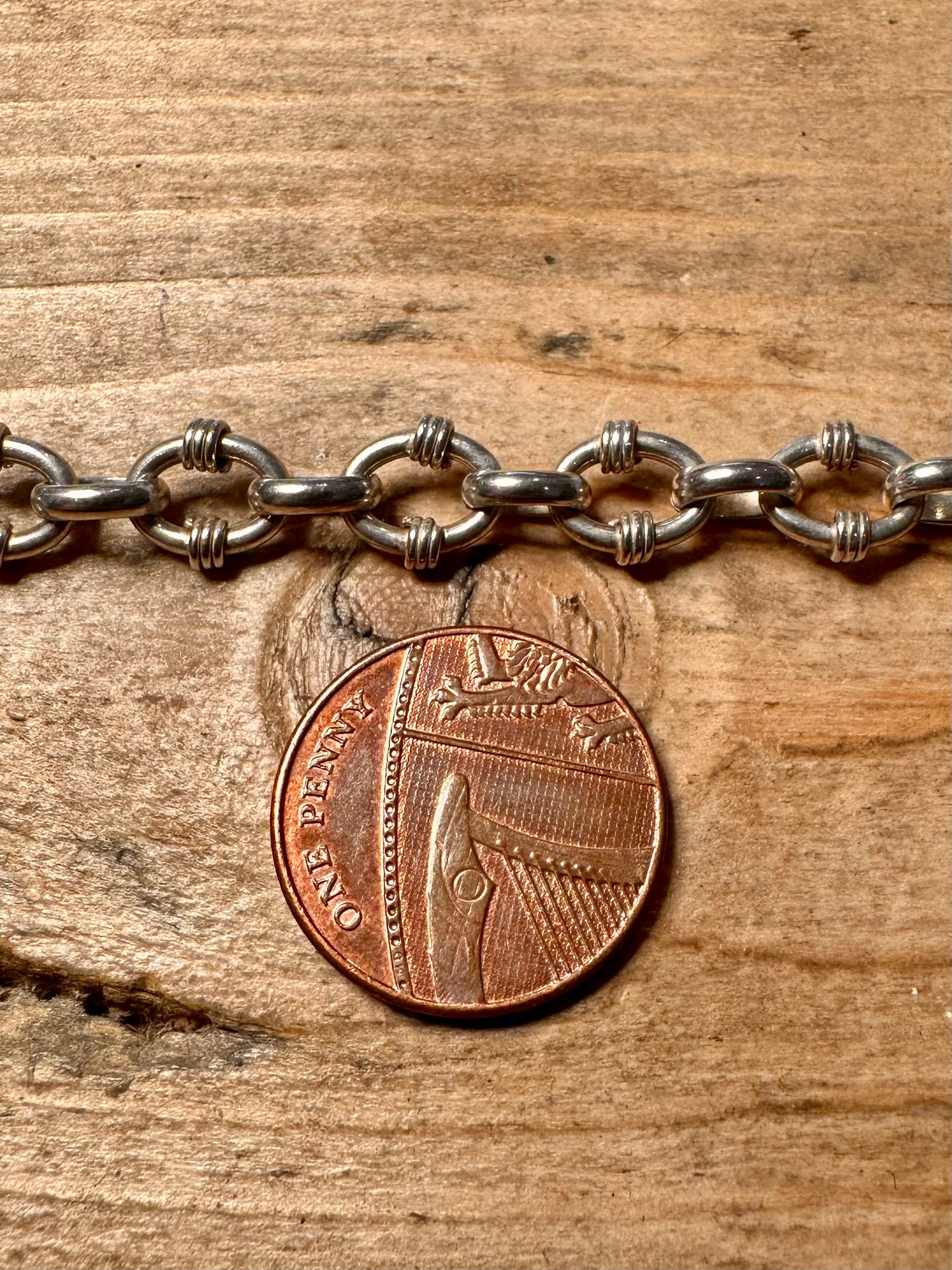 Vintage Abstract Oval Link 925 Silver 7.5 inch Bracelet