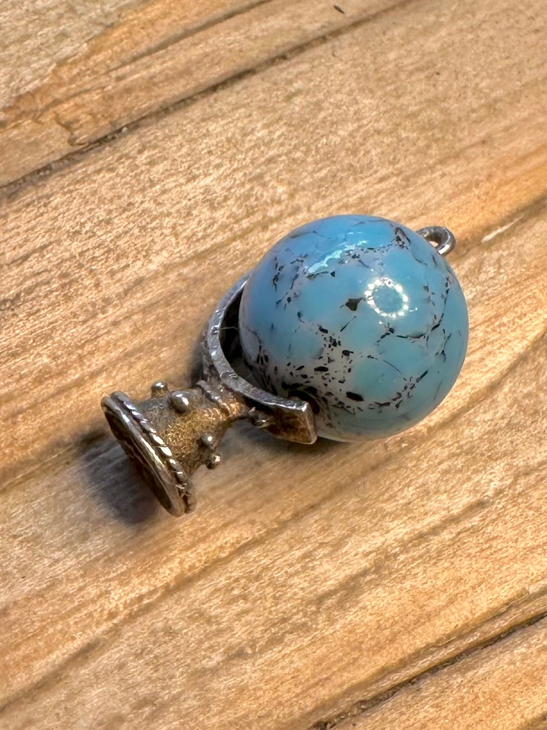 Vintage Blue Ball Globe 925 Sterling Silver Charm Pendant