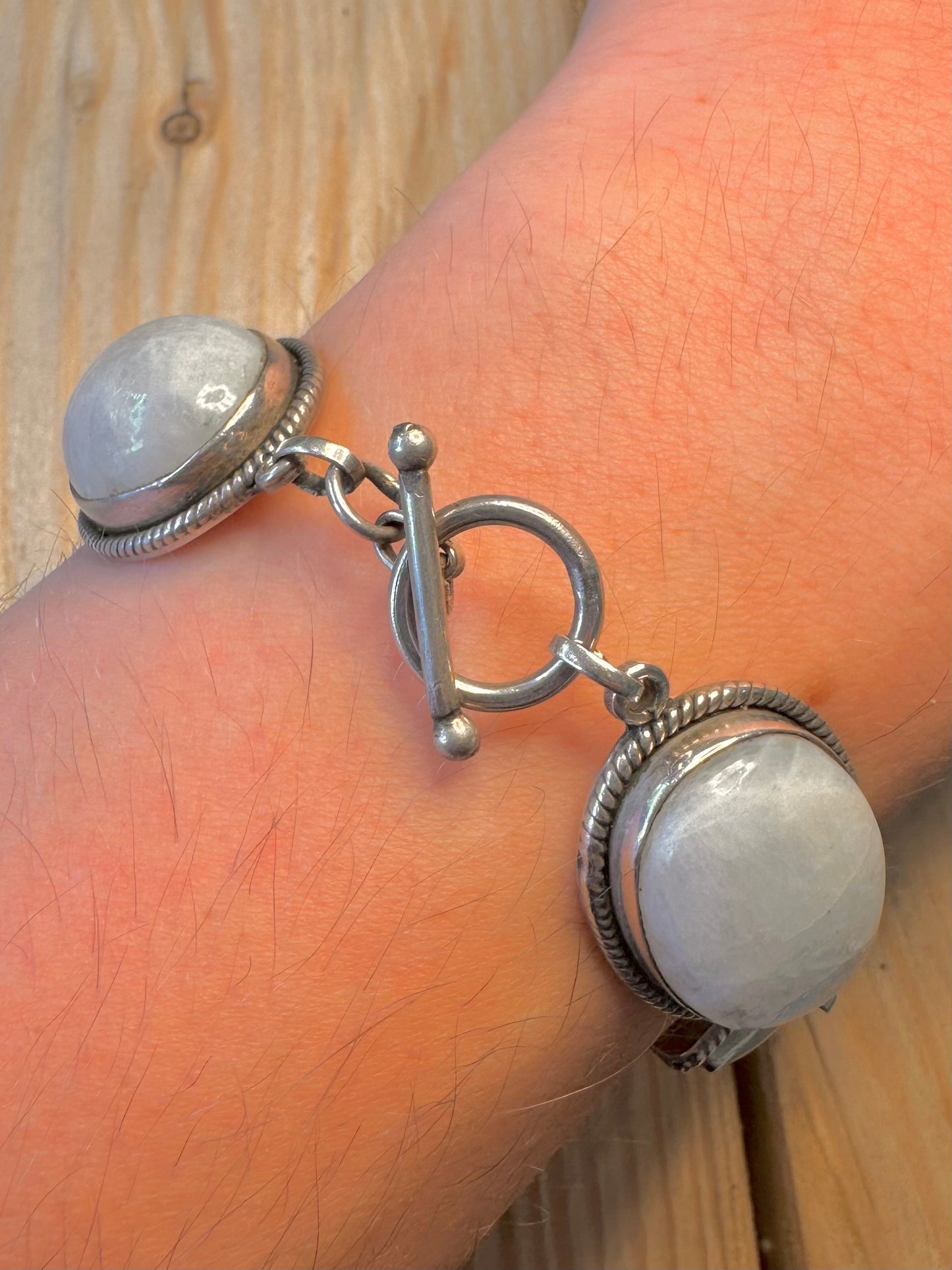 Vintage Moonstone Shaped Links 925 Silver 7.5 inch Bracelet