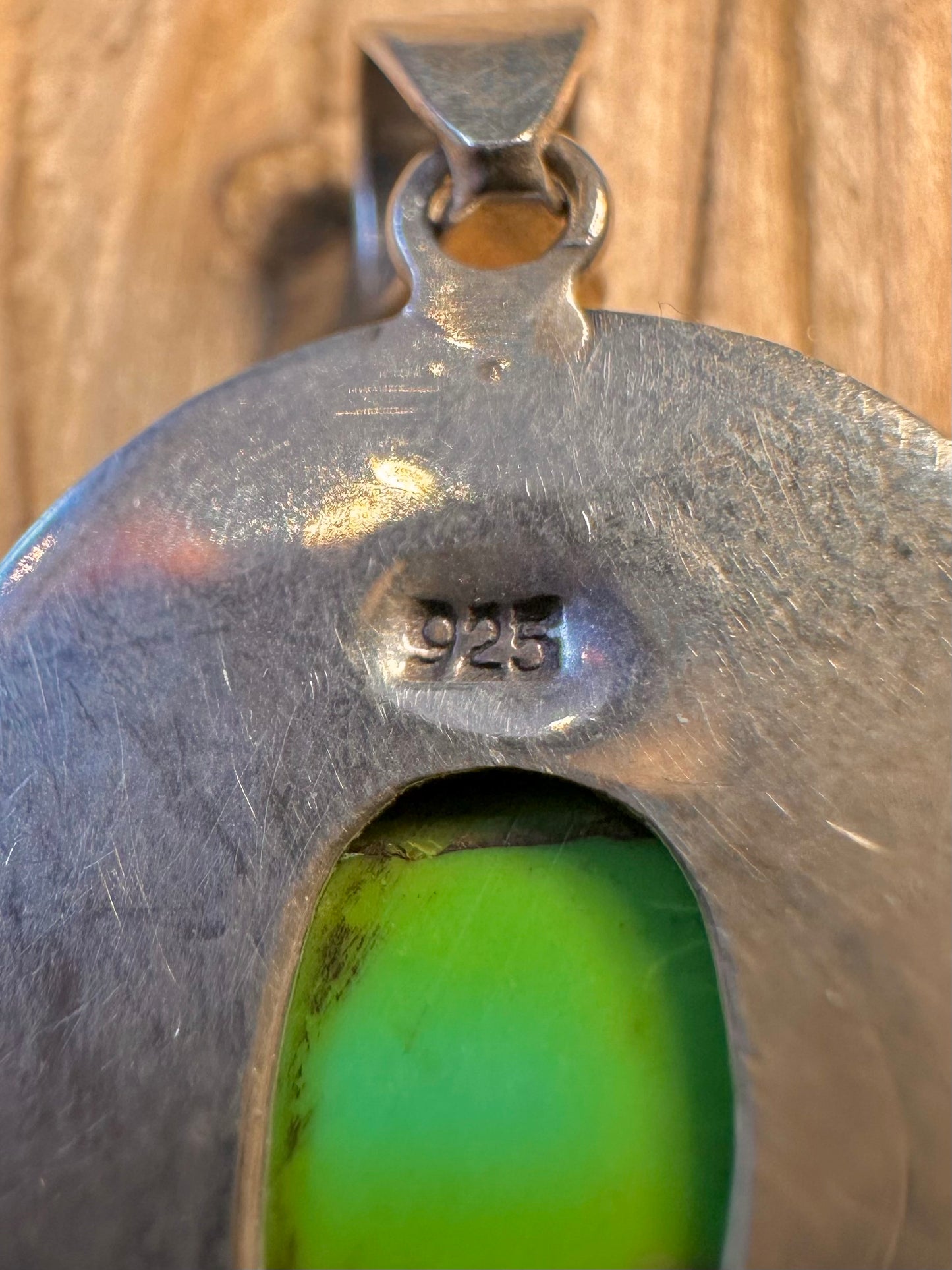Vintage Green Turquoise Oval 925 Sterling Silver Pendant