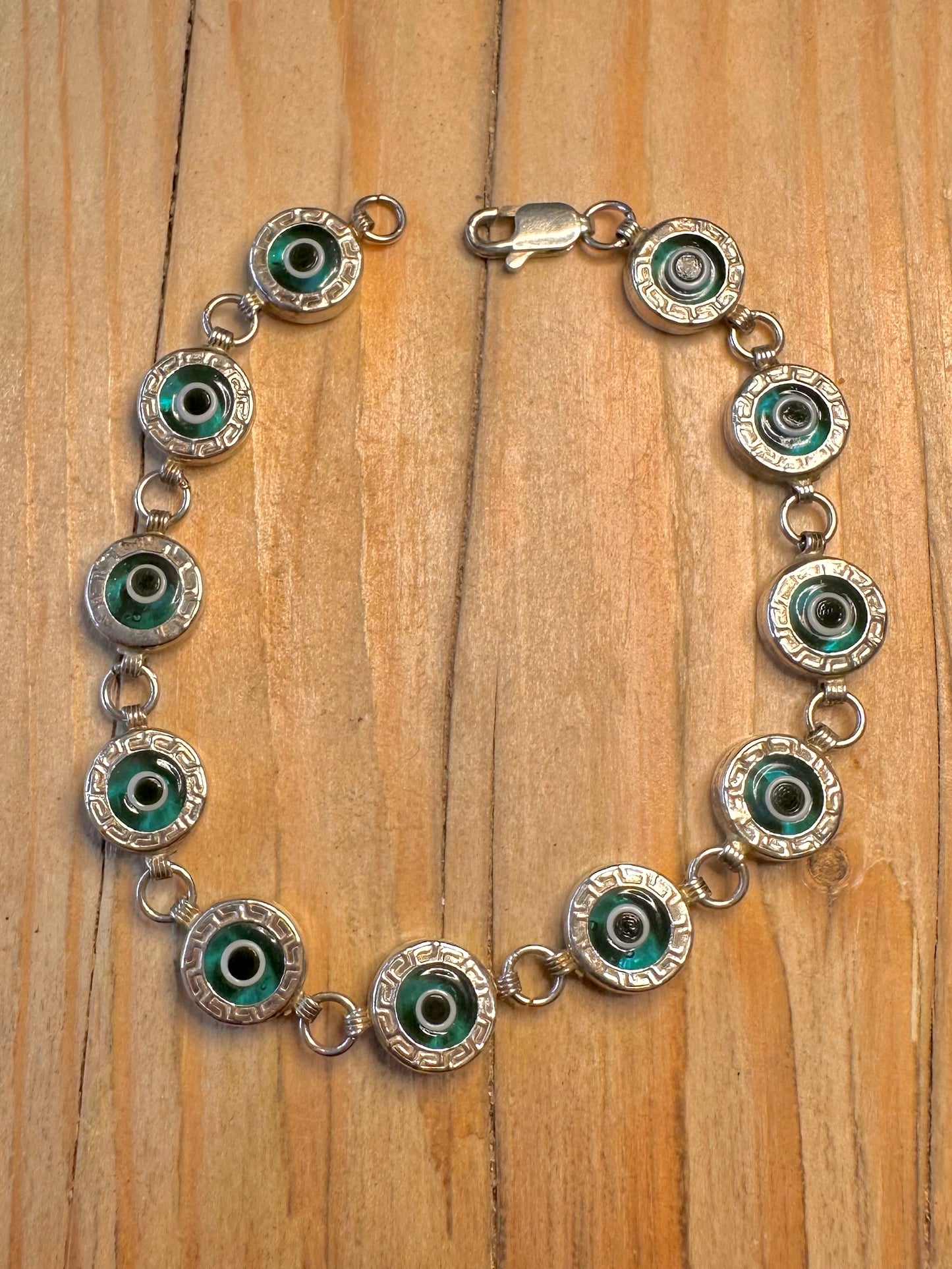 Vintage Evil Eye 925 Sterling Silver 7.8 inch Bracelet
