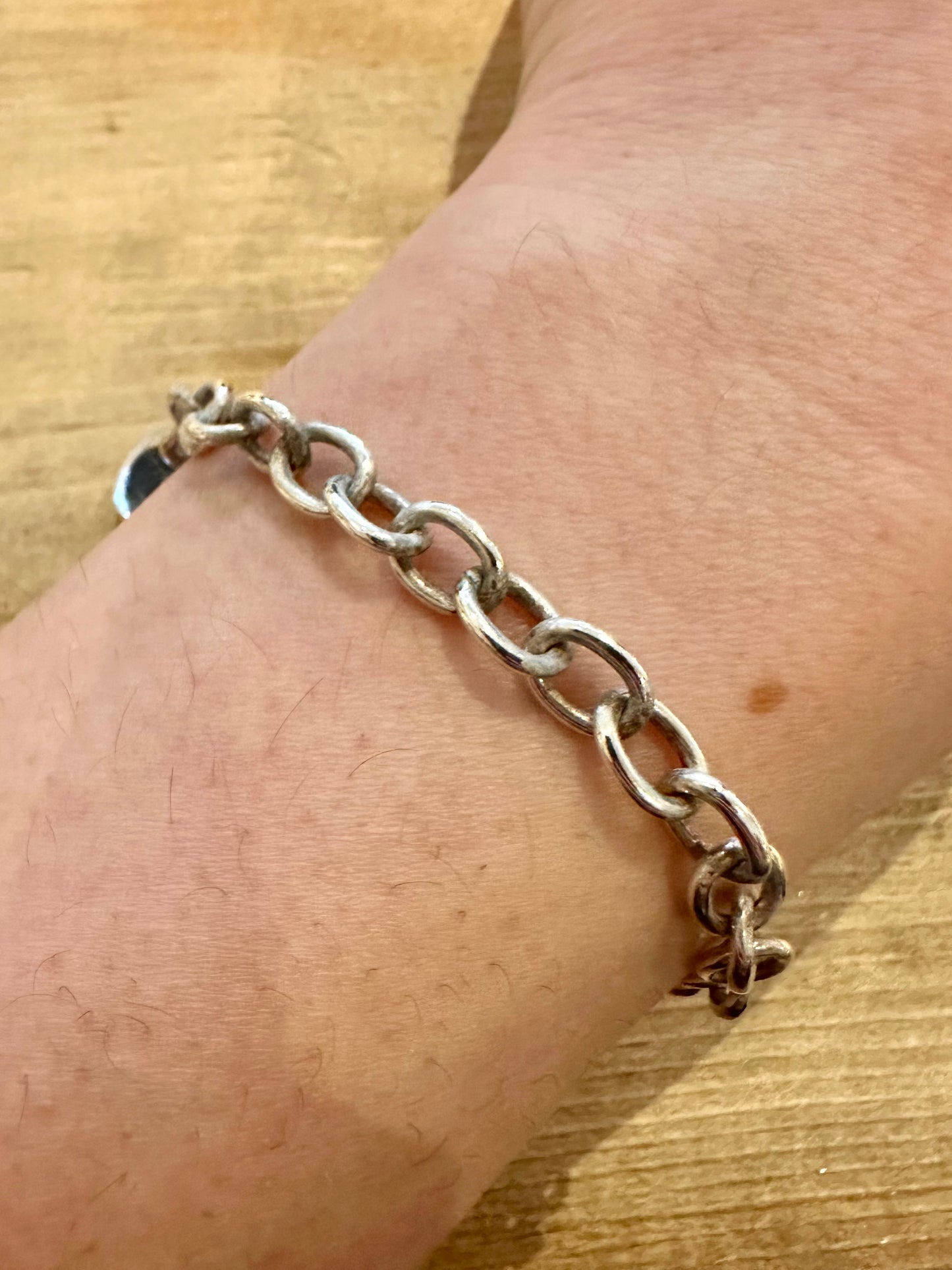 Vintage Belcher Heart T Bar Clasp 925 Silver 7.5 inch Bracelet