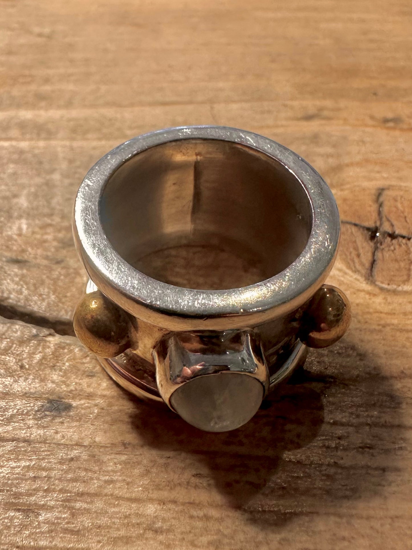 Modernist Chunky Moonstone Band Gold and 925 Silver Size O Ring