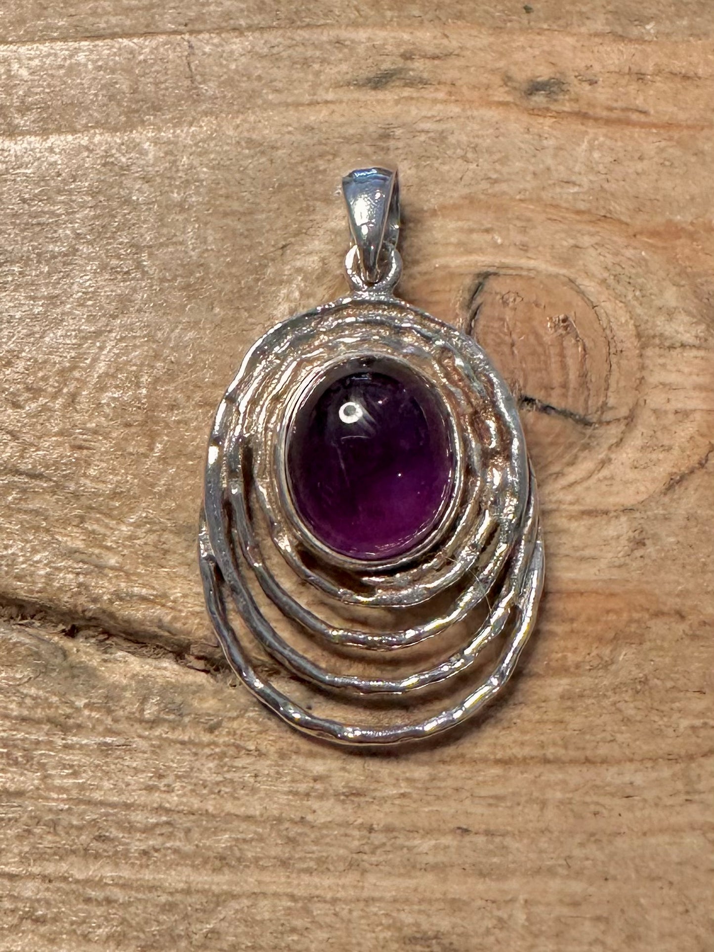 Abstract Amethyst Textured 925 Silver Pendant