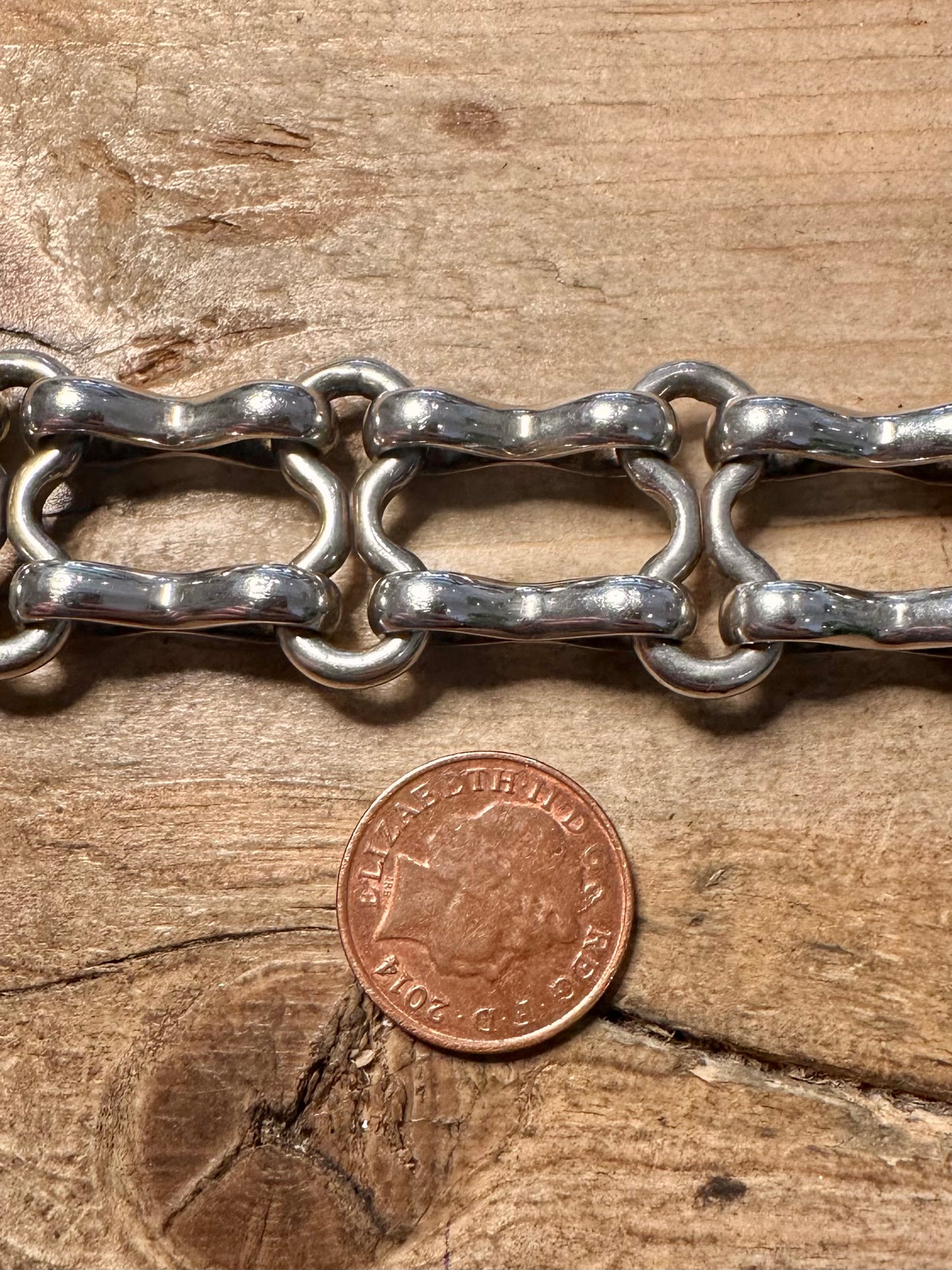 Abstract Chunky Link Chain 925 Silver 8.5 inch Bracelet