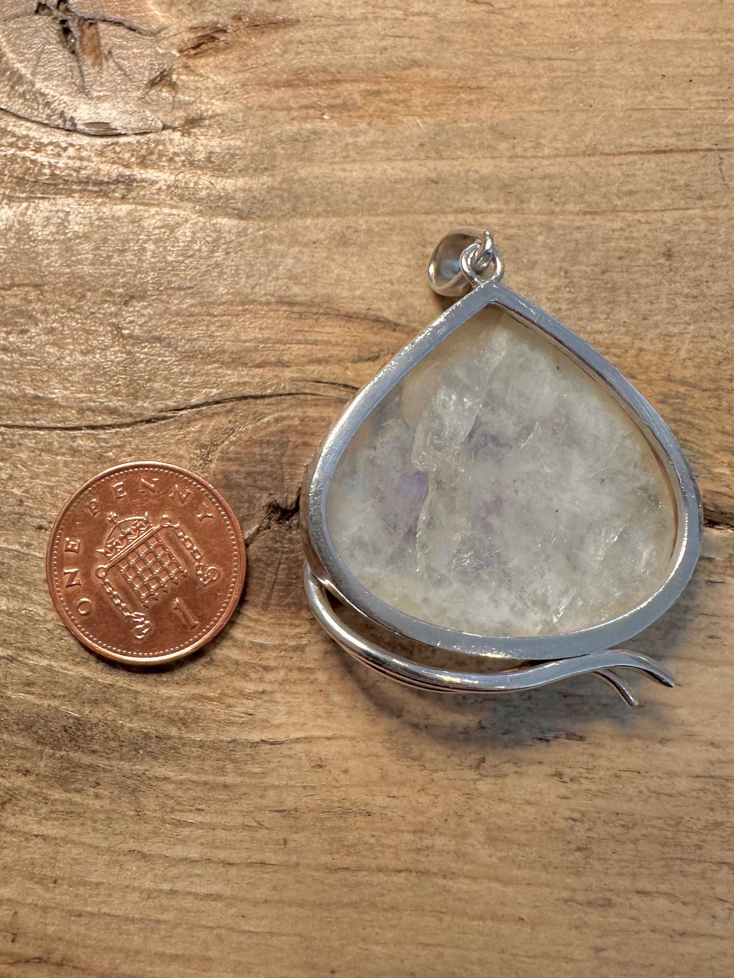Abstract Moonstone Large Teardrop 925 Silver Pendant
