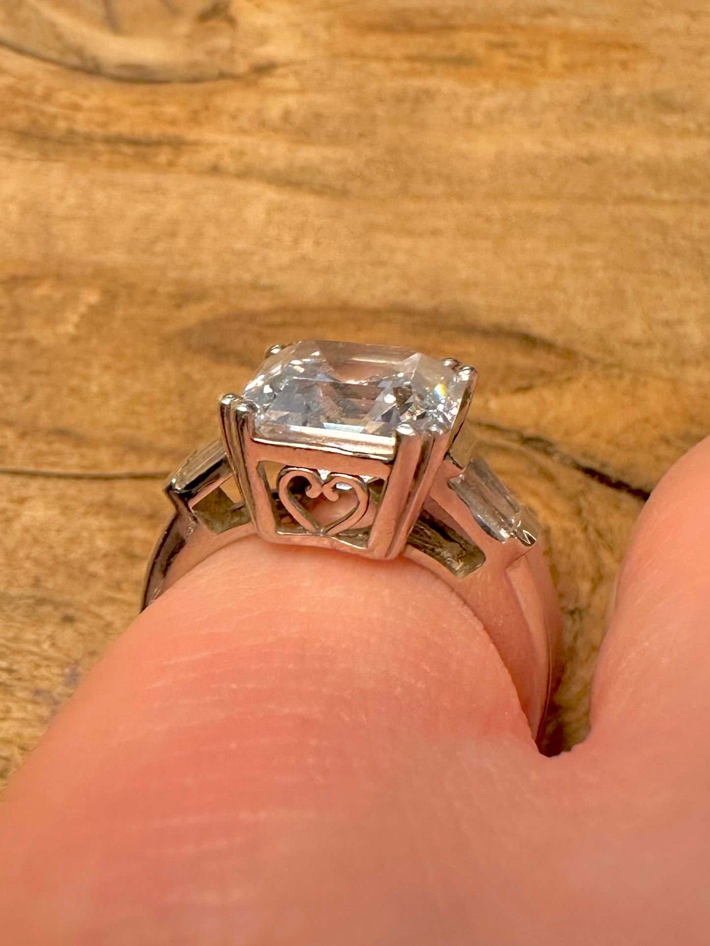Vintage Square CZ Heart 925 Silver Size M1/2 Ring