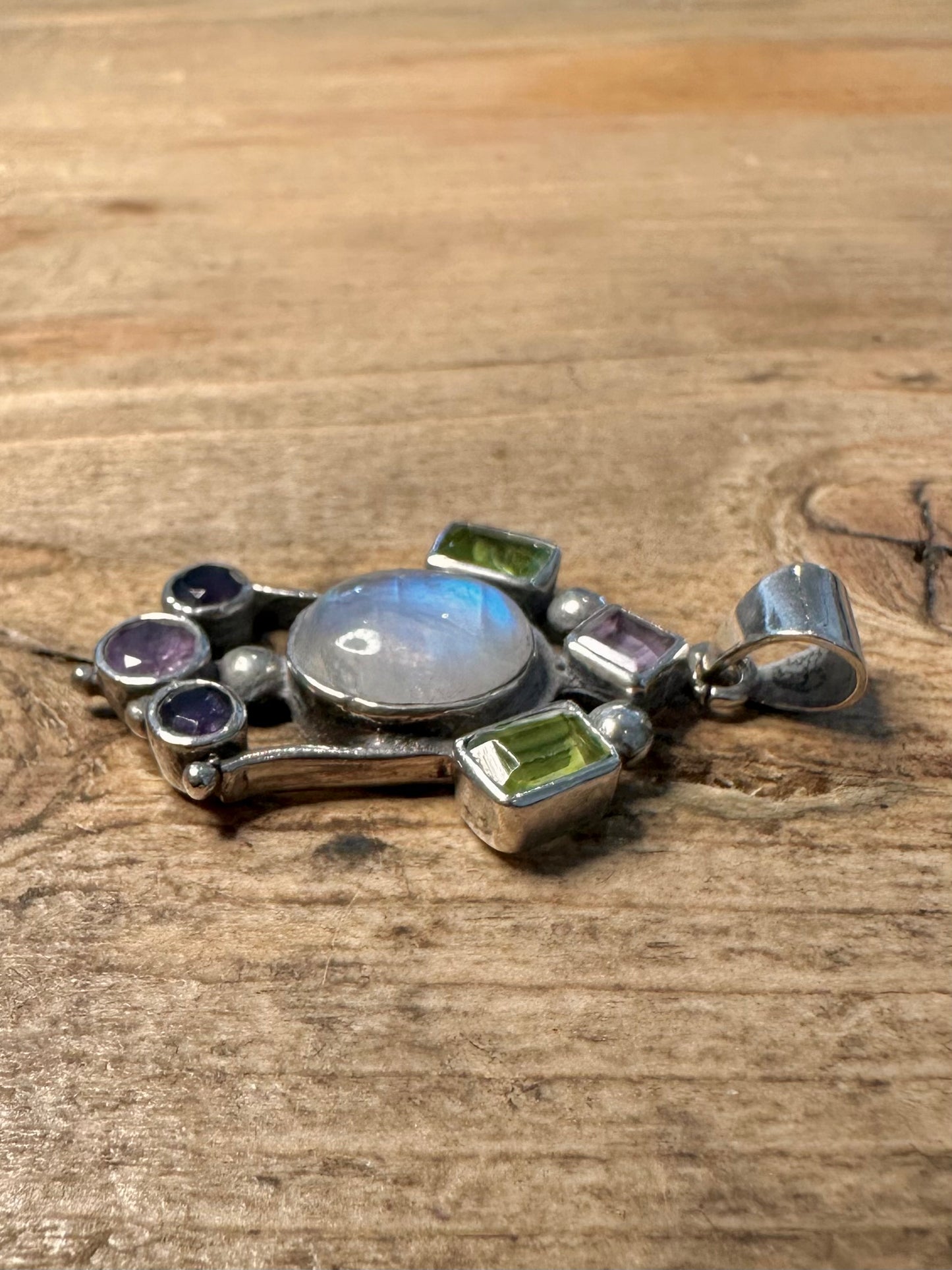 Vintage Moonstone Peridot Amethyst 925 Silver Pendant