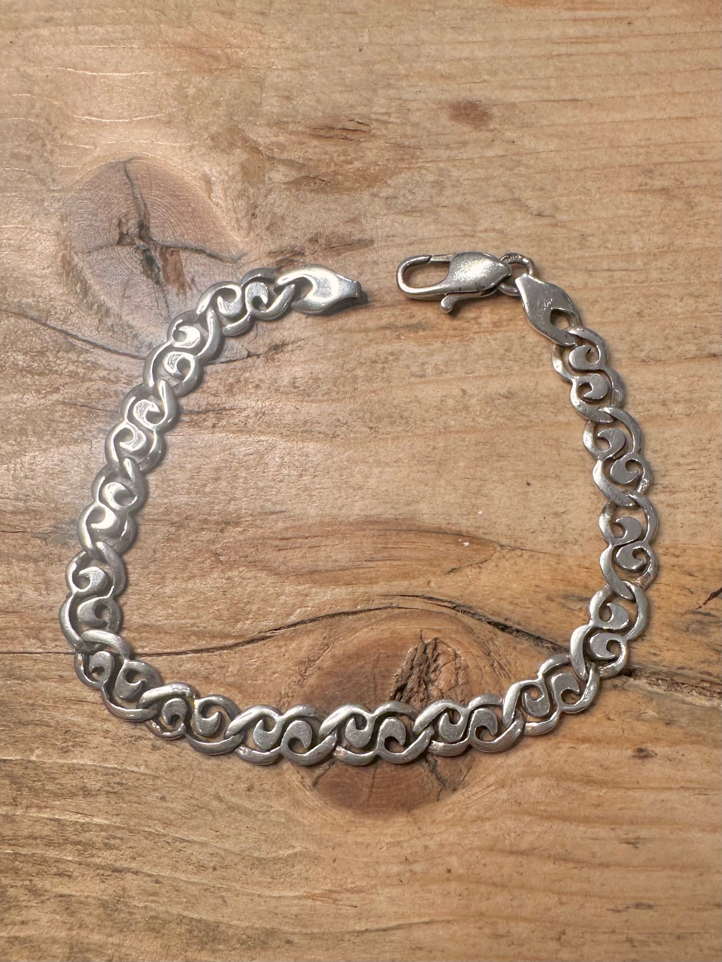 Vintage 1991 Swirl Link 925 Silver 7.4 inch Bracelet
