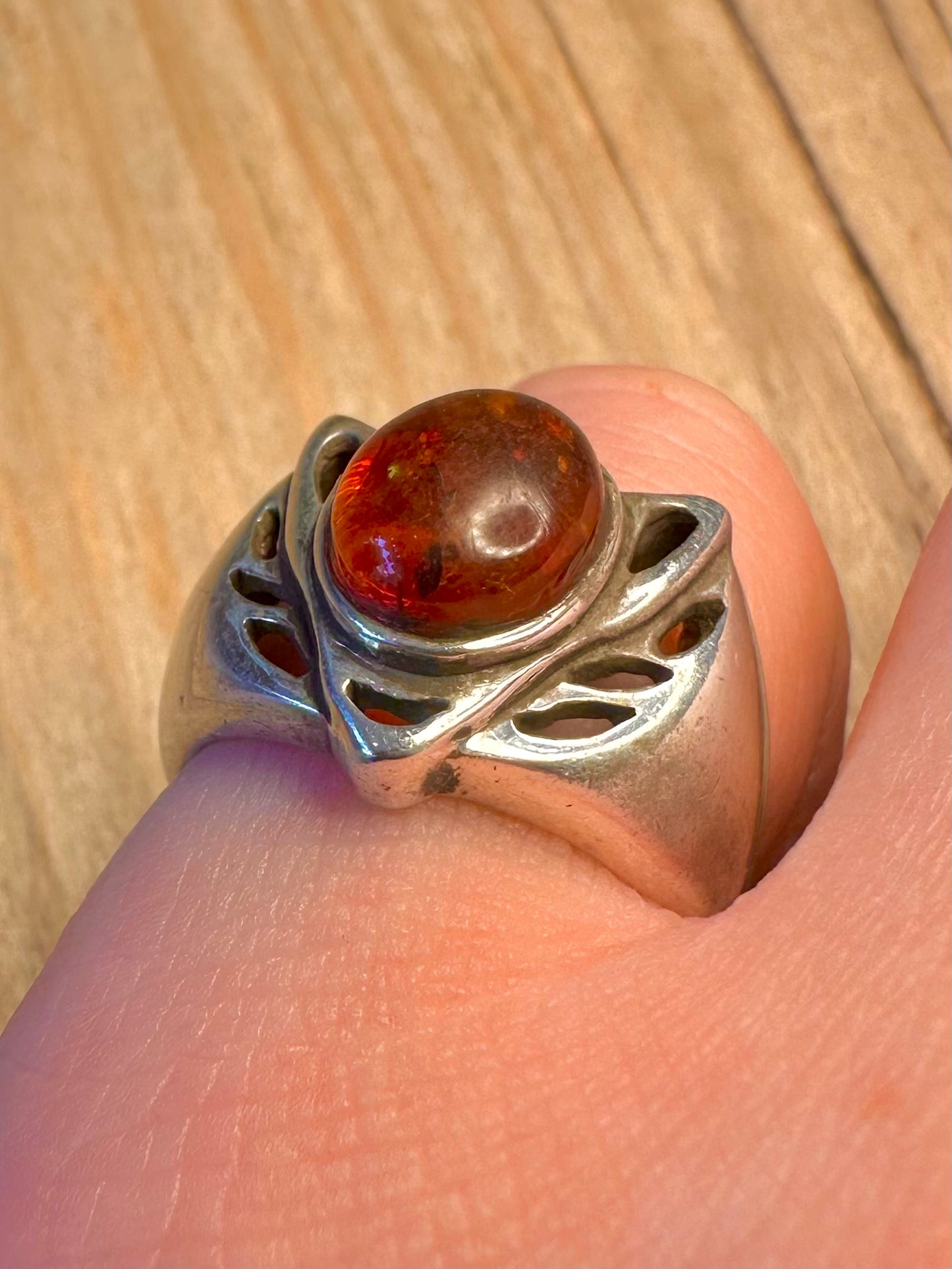 Abstract Amber 925 Sterling Silver Size M1/2 Ring