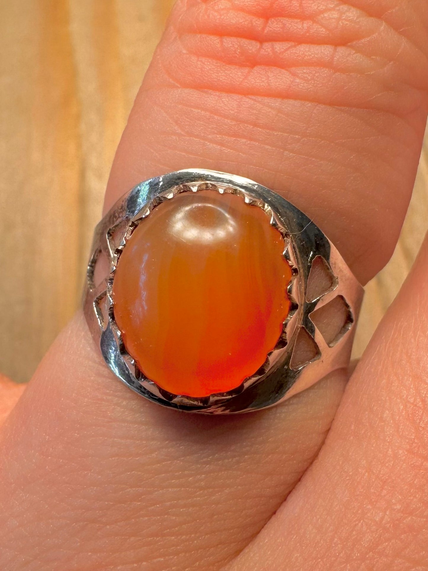 Vintage Carnelian Signet 925 Sterling Silver Size Q1/2 Ring