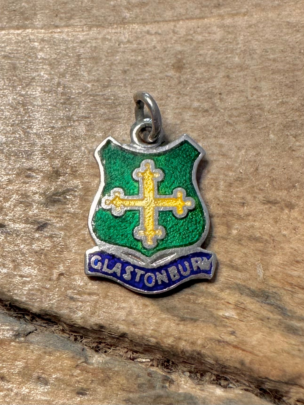 Vintage Glastonbury Enamel Crest 925 Silver Charm Pendant