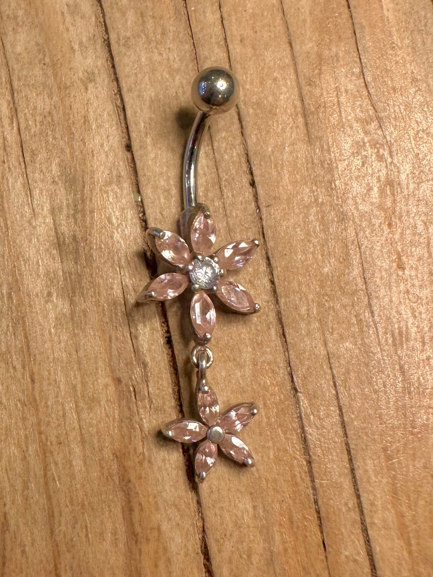 Modern Pink Flower Belly Bar 925 Sterling Silver Body Jewellery