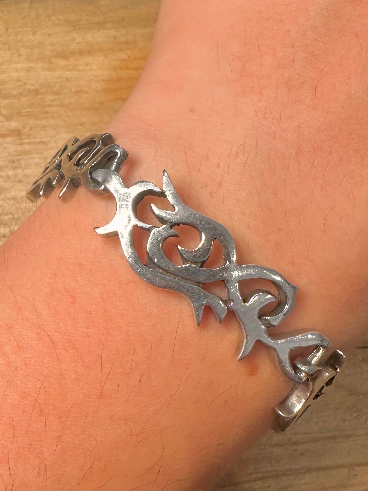 Vintage Tribal Link T Bar Clasp 925 Silver 8.2 inch Bracelet