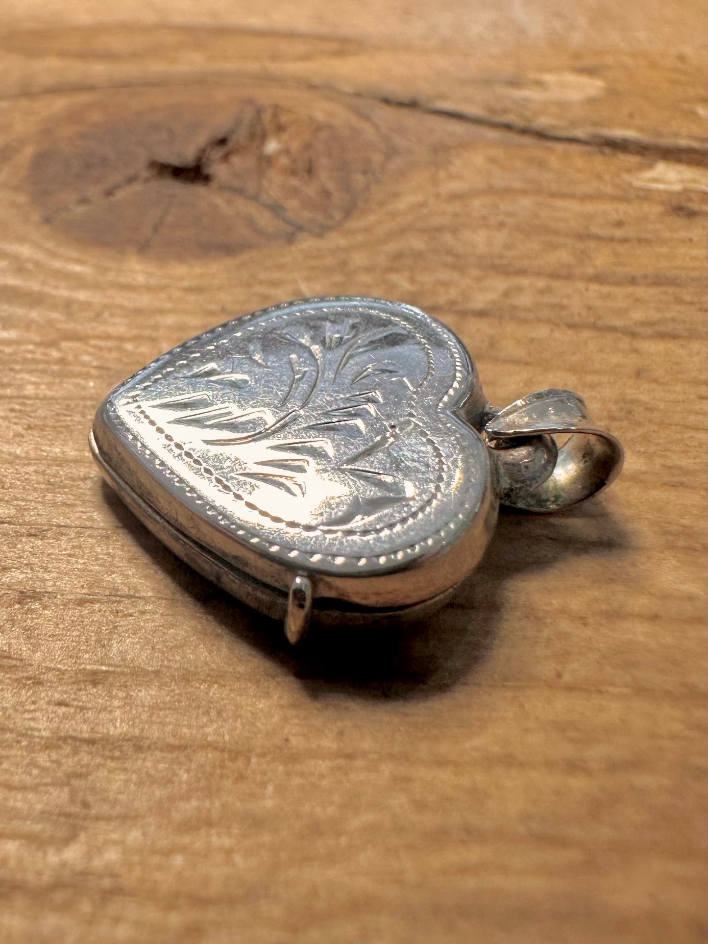 Vintage Engraved Heart Shaped 925 Silver Locket Pendant