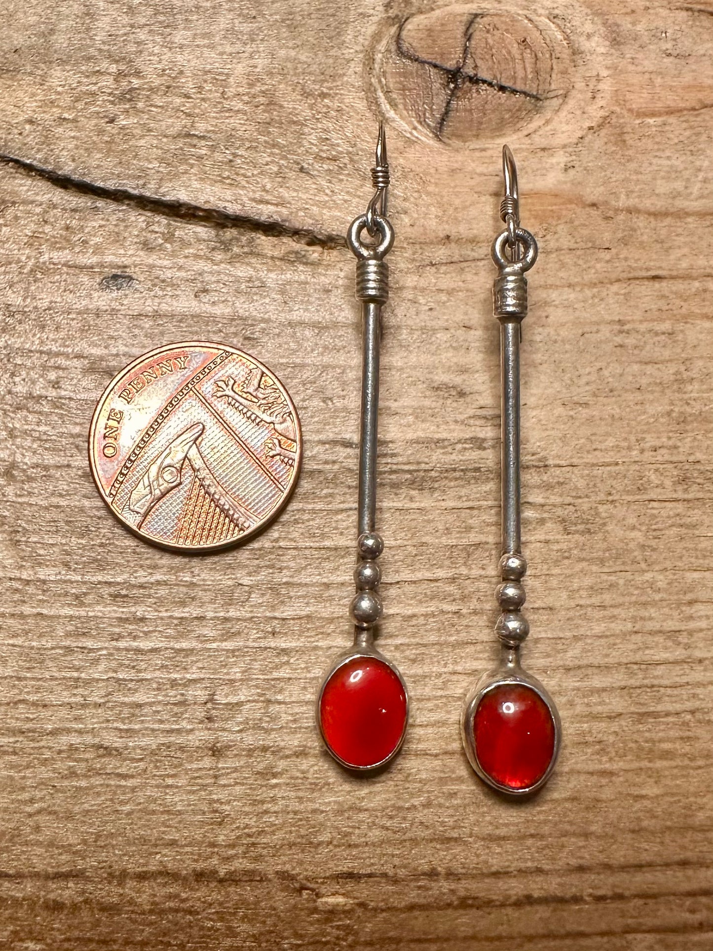 Vintage Carnelian Dangle 925 Silver Earrings