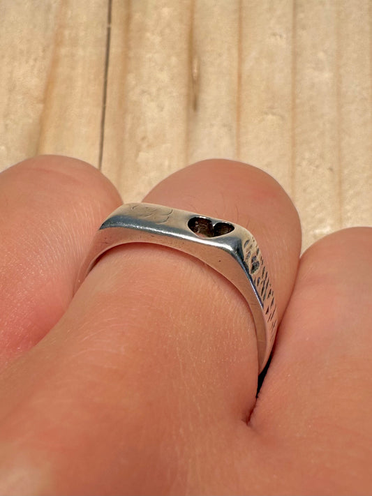 Heart Signet Bark Effect 925 Sterling Silver Size Q Ring