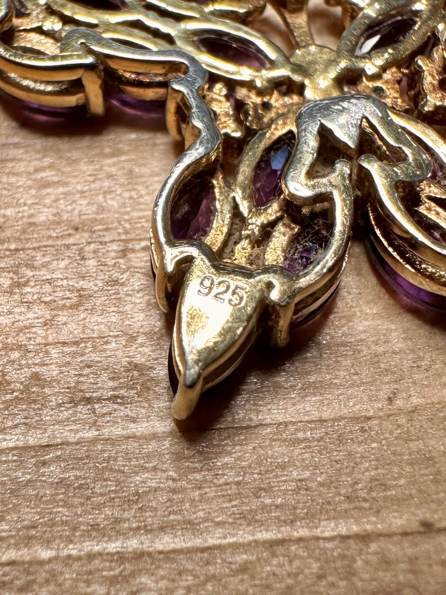 Vintage Amethyst Butterfly Gold on 925 Silver 18 inch Necklace
