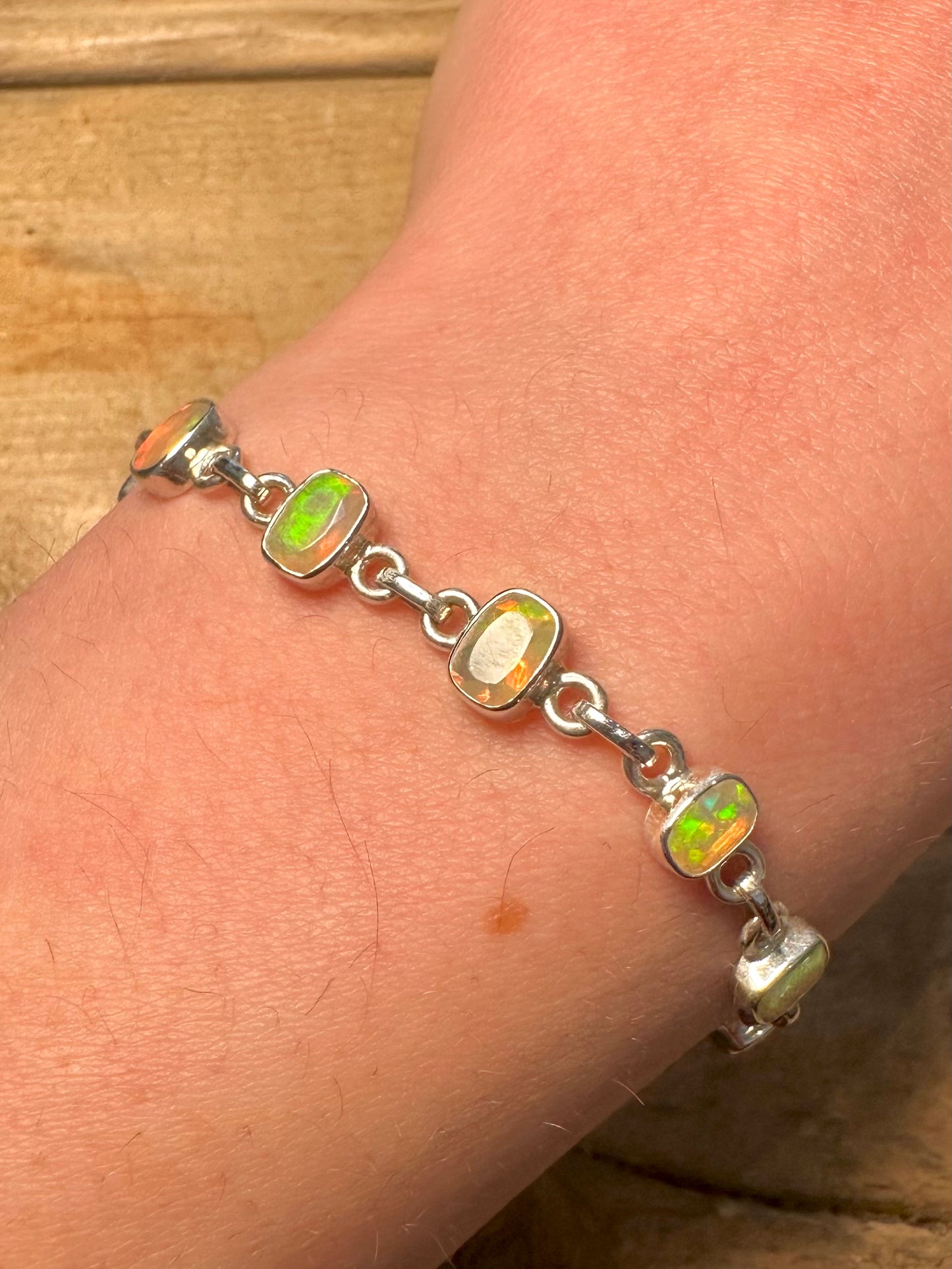 Modern Opal Link 925 Silver 7.5 to 8 inch Bracelet