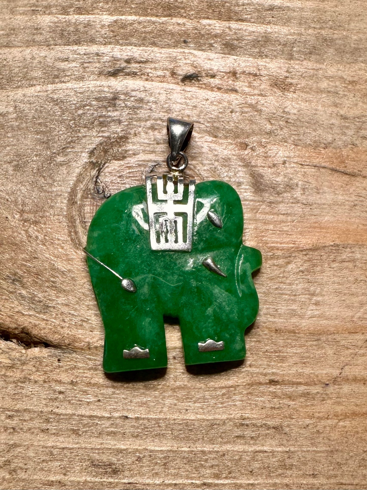 Vintage Jade Elephant 925 Silver Pendant