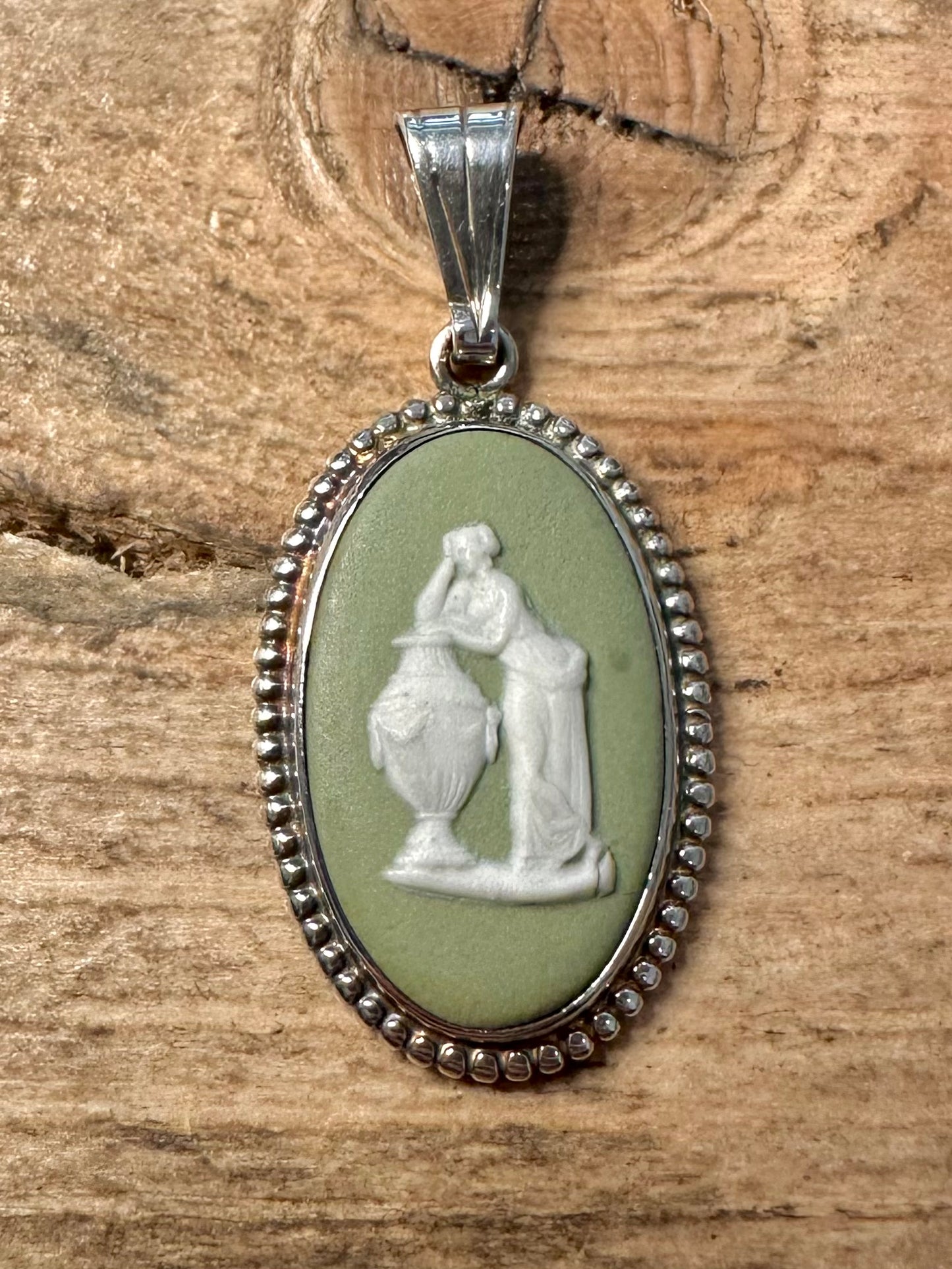 Vintage Green Wedgwood 925 Silver Made in England Pendant