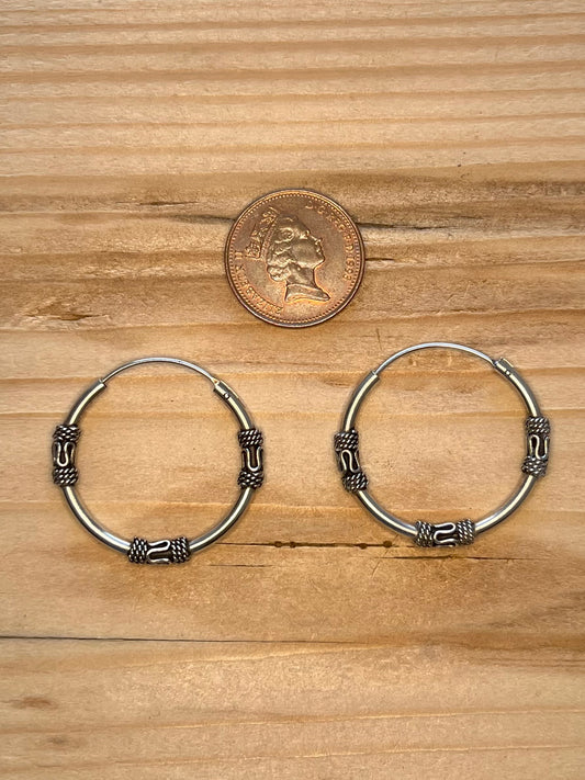 Bali Style 925 Sterling Silver Hoop Earrings