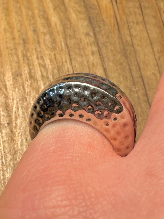 Modernist Hammered Dome 925 Sterling Silver Size N Ring