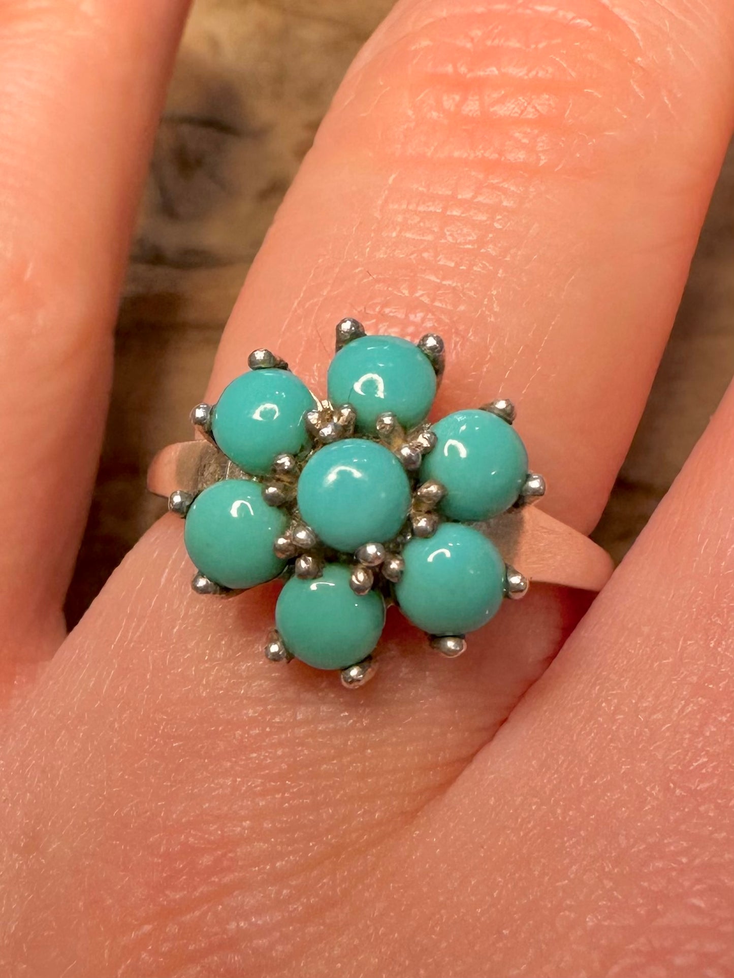 Vintage Blue Ball Cluster 925 Silver Size O1/2 Ring