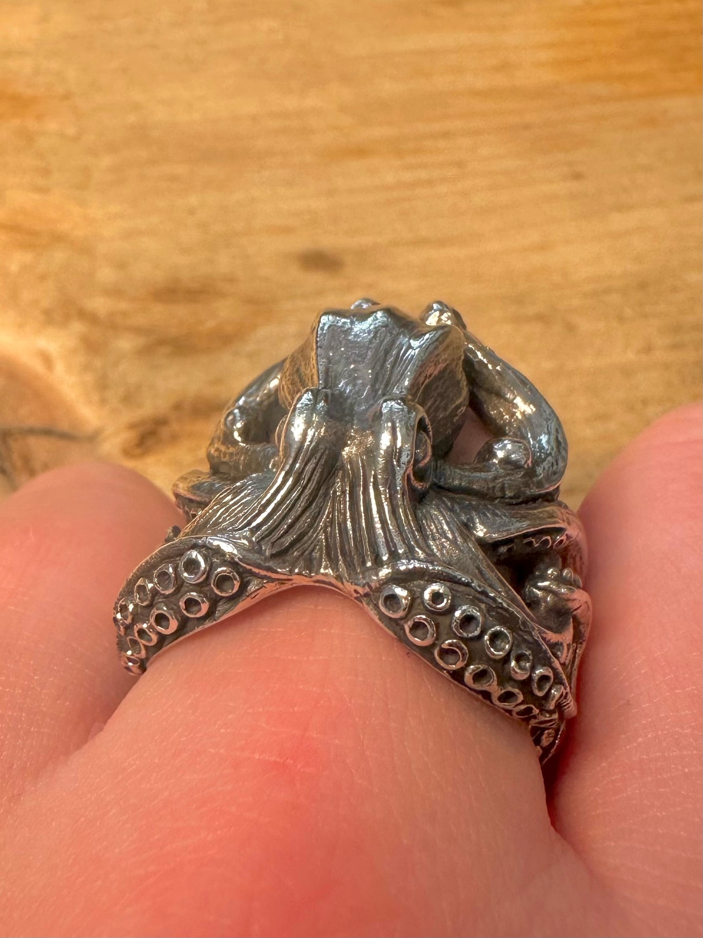 Vintage Large Octopus 925 Silver Size W1/2 Ring