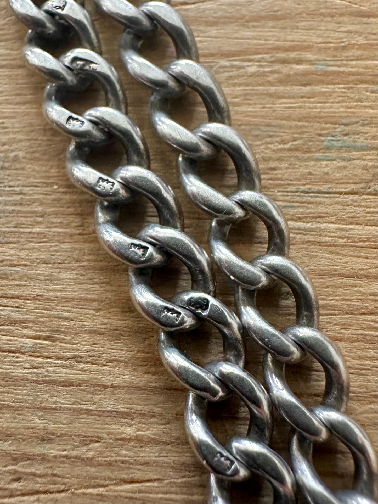 Vintage Double Curb Chain Heart Padlock 925 Silver Bracelet