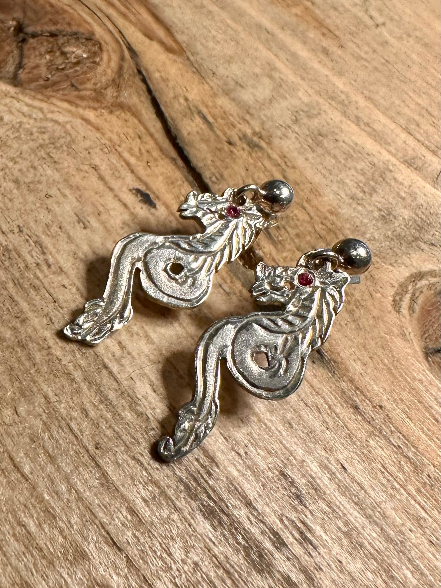 Abstract Dragon Red Stone 925 Silver Earrings