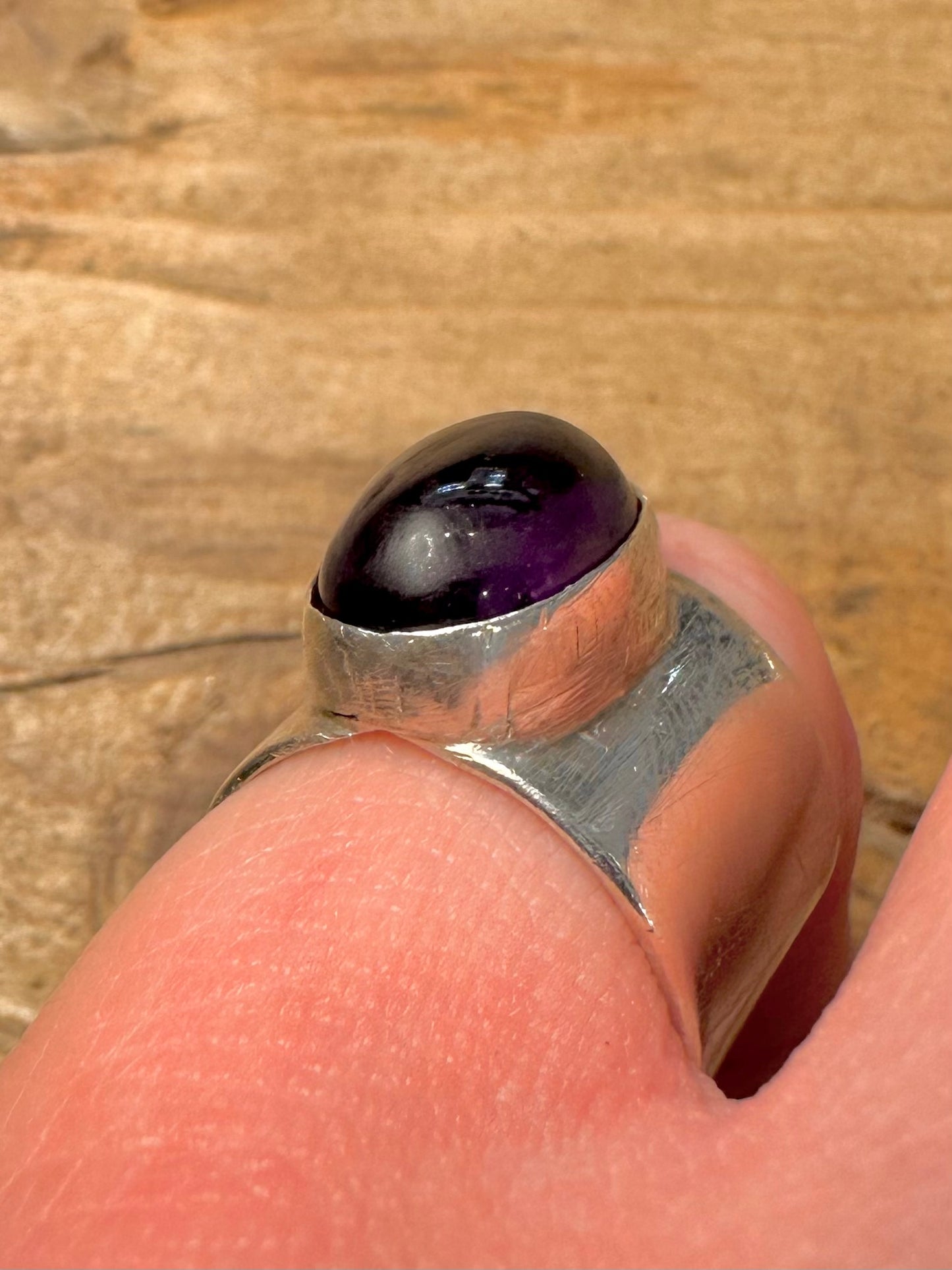 Vintage Chunky Amethyst 925 Silver Size N Ring