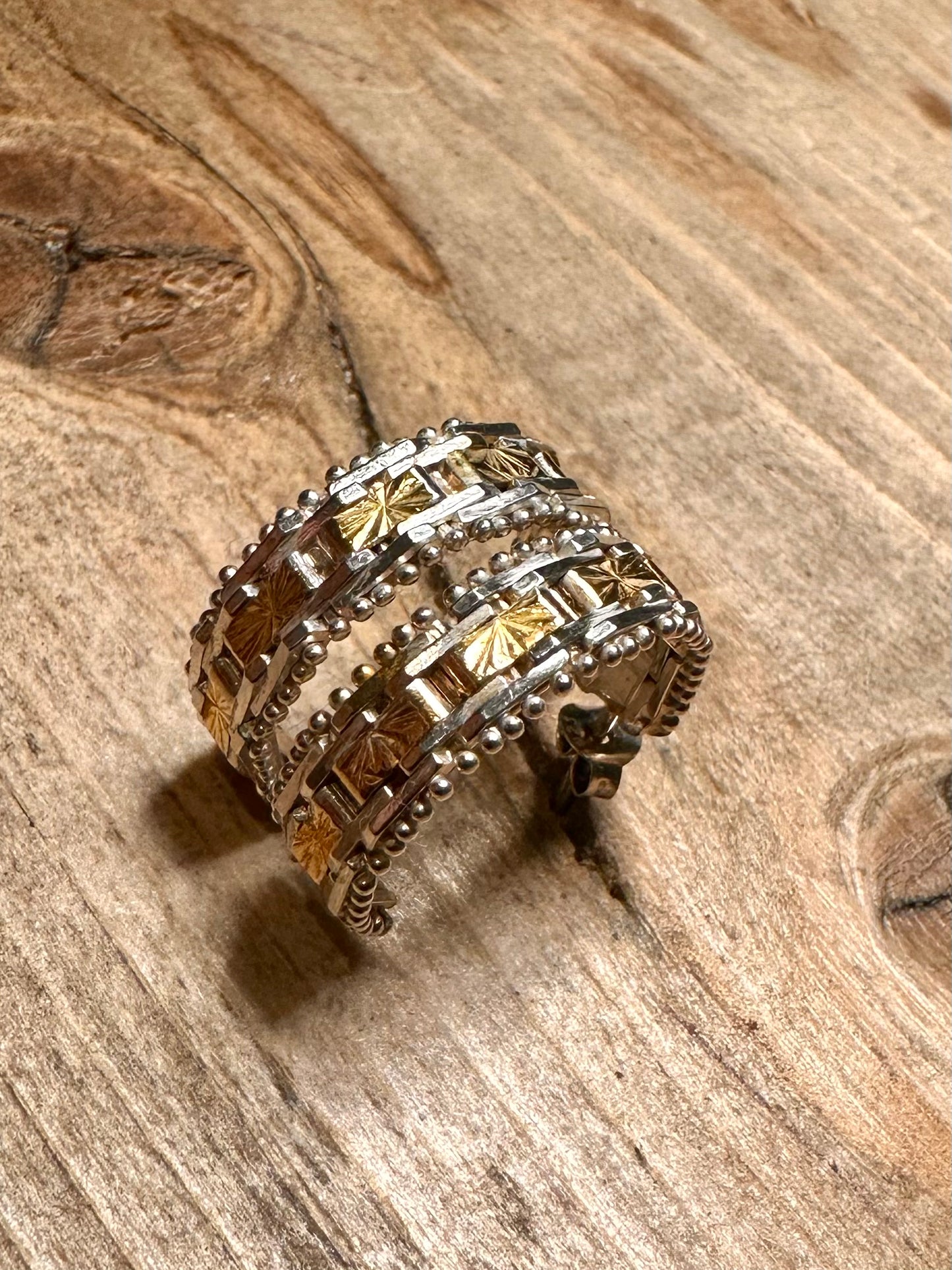 Vintage Two Toned Half Hoop Gold and 925 Silver Earrings
