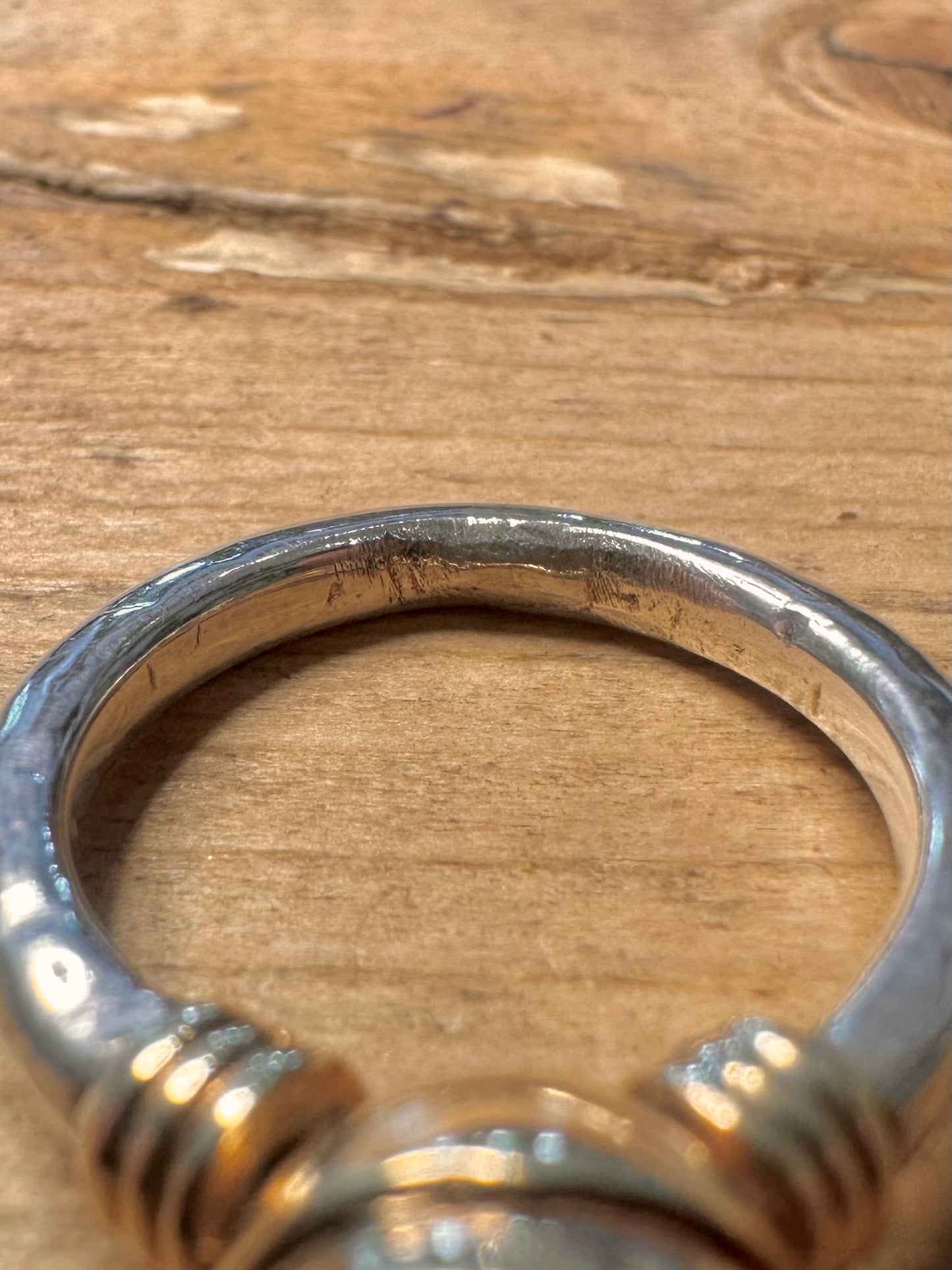 Modernist Opal Gold and 925 Silver Size Q Ring