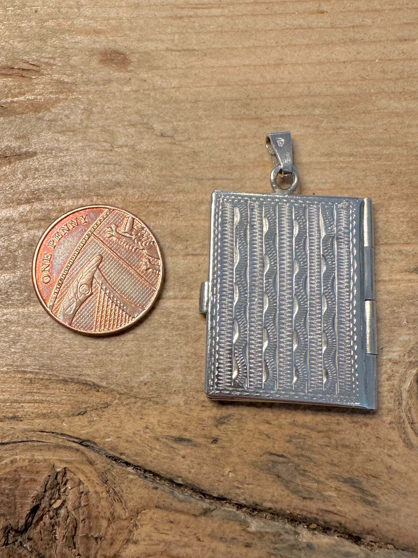 Vintage Engraved Rectangle Book 925 Silver Locket Pendant