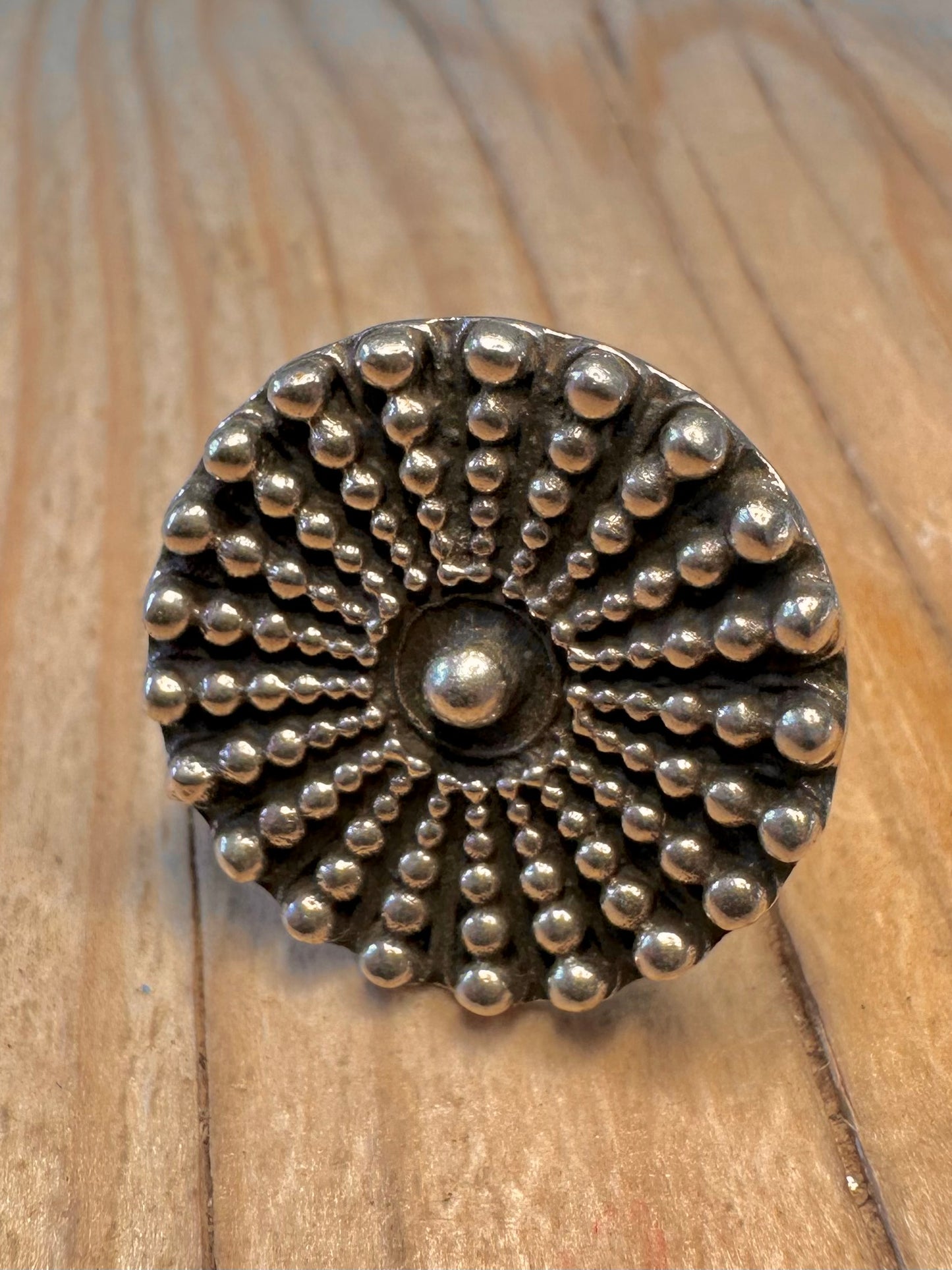 Vintage Disc Tribal Oxides 925 Sterling Silver Adjustable Size S Ring