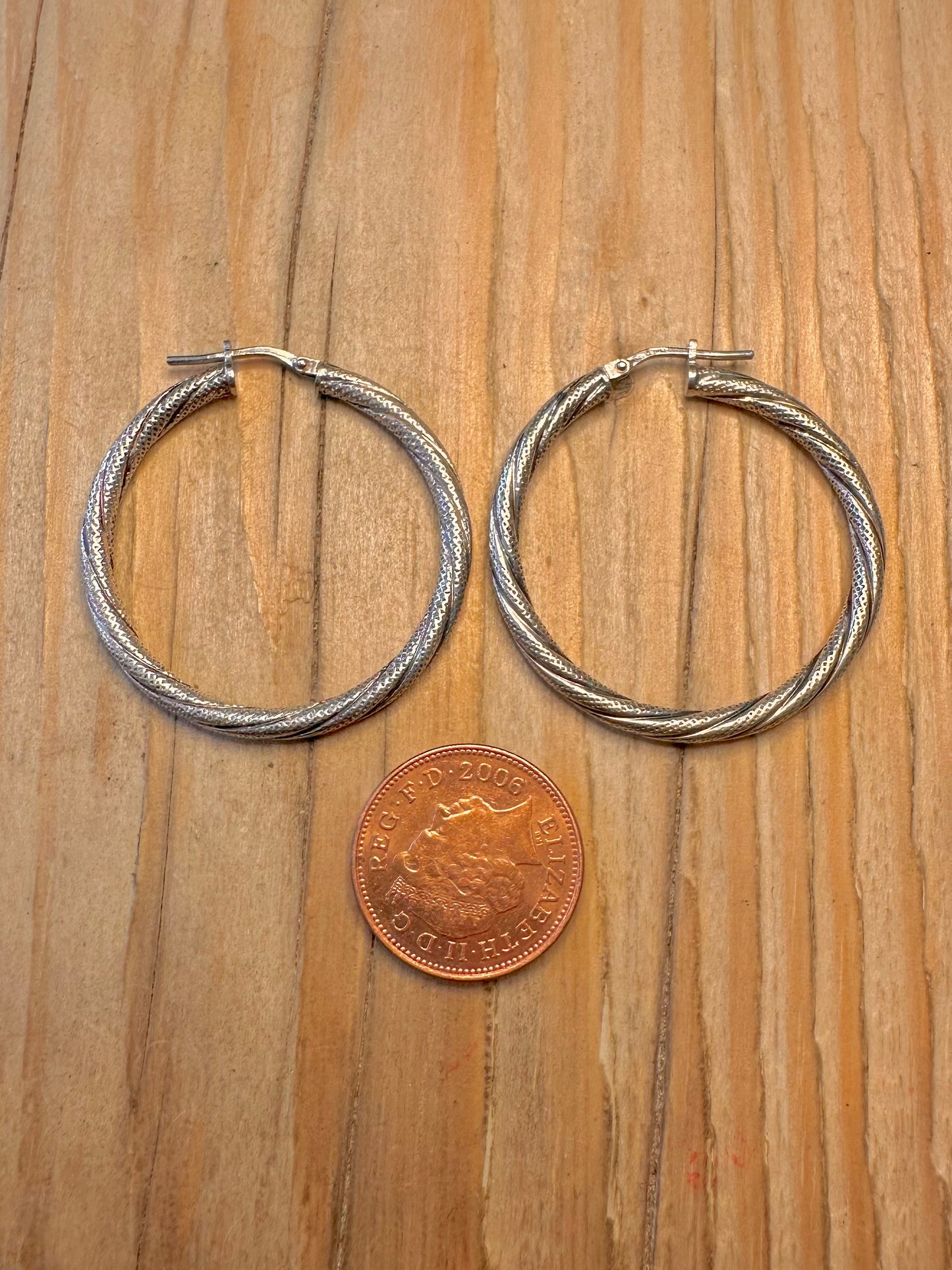 Vintage Twisted Textured Hoops 925 Sterling Silver Earrings