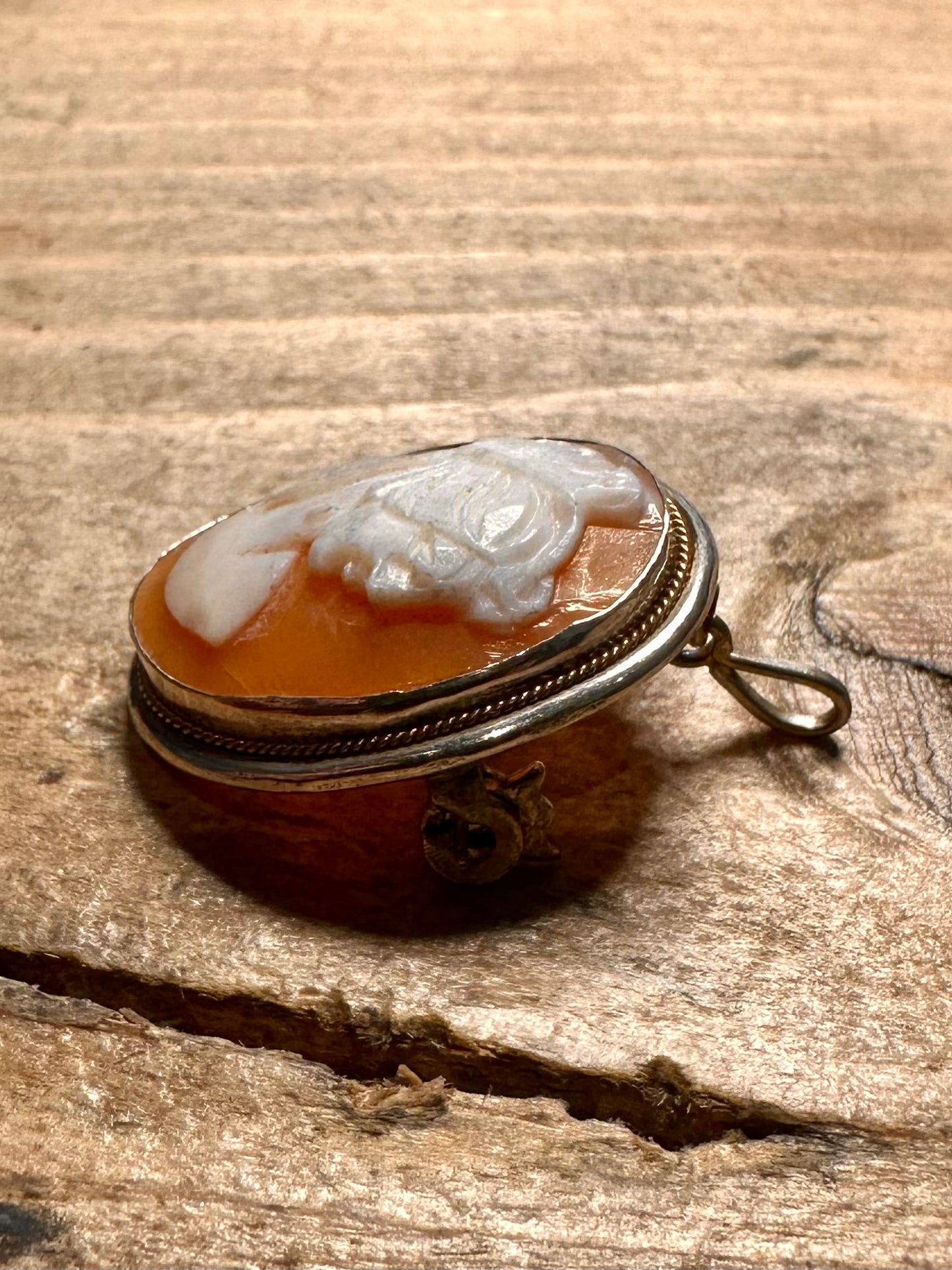 Vintage Continental Cameo Shell 800 Silver Brooch Pendant