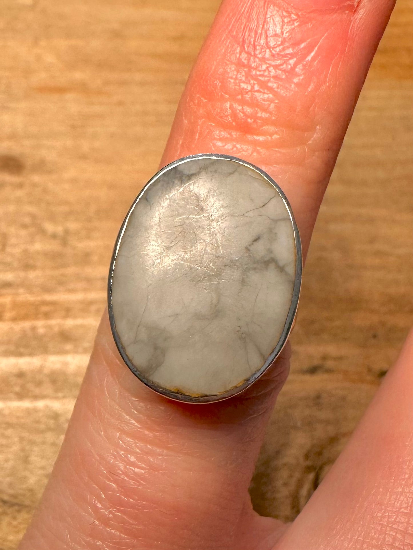 Vintage Howlite Oval 925 Silver Size I1/2 Ring