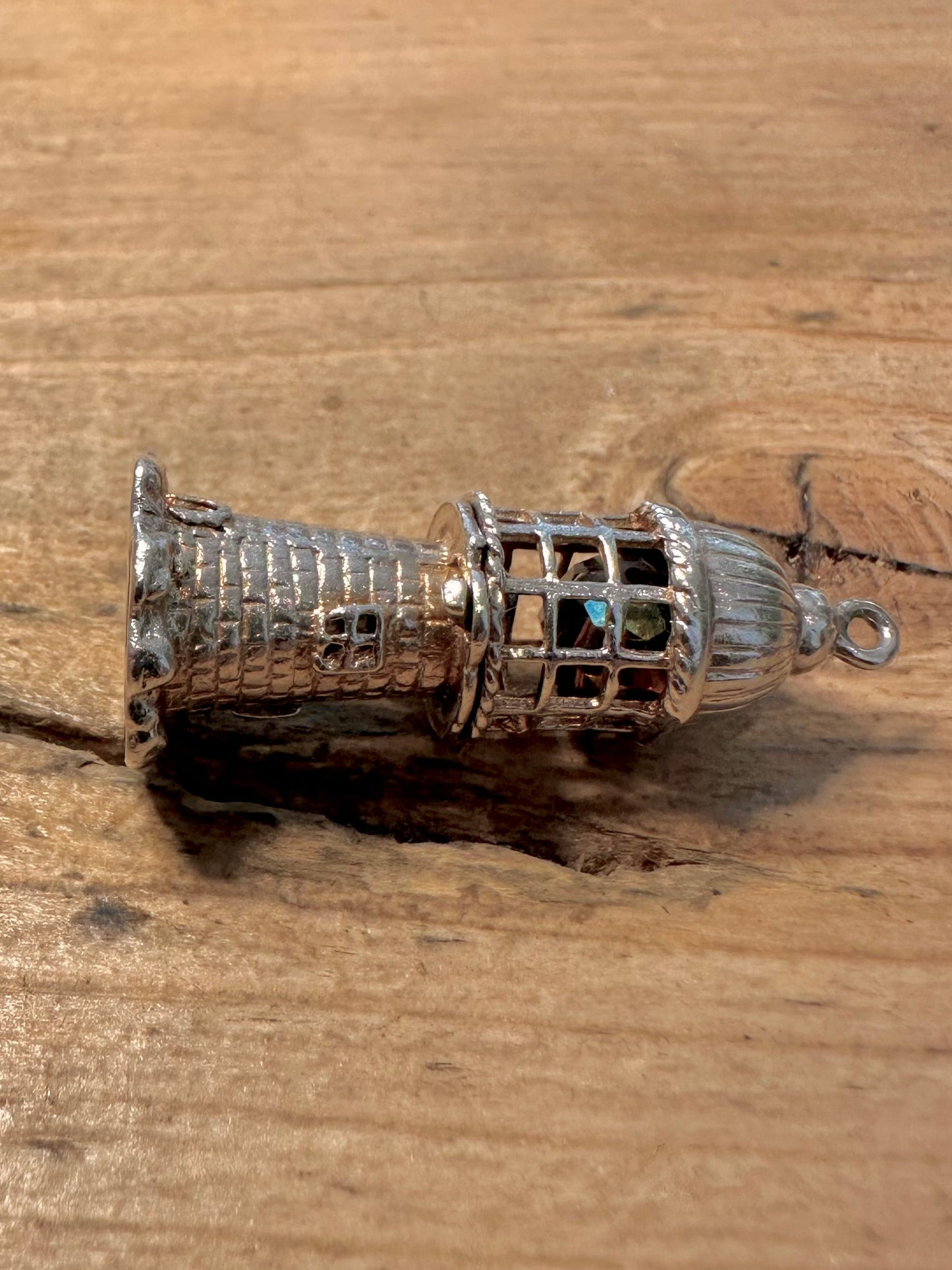 Vintage Lighthouse with Crystal inside 925 Silver Charm Pendant