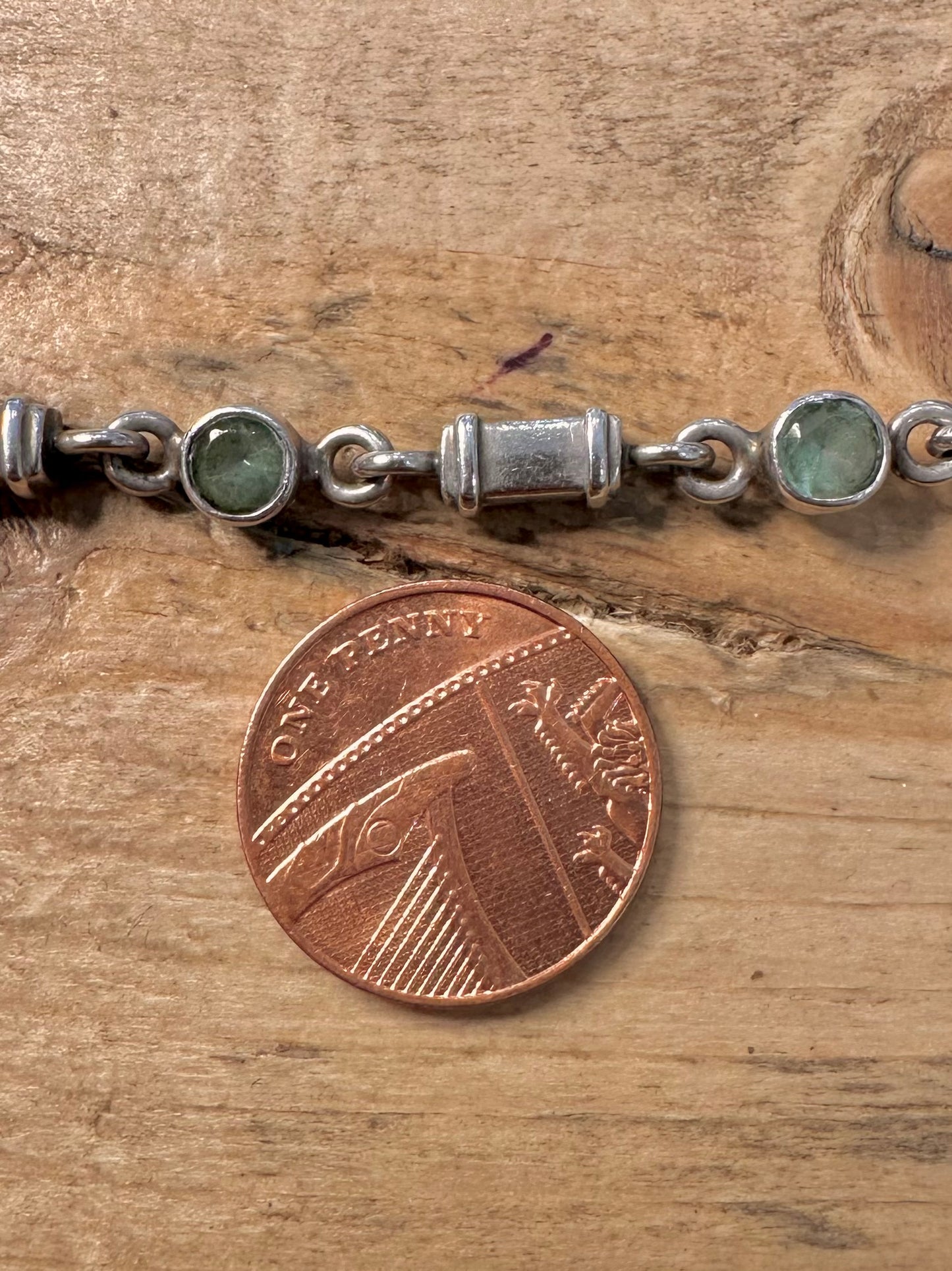 Vintage Blue Topaz Stone Bar Link 925 Silver 7.5 inch Bracelet