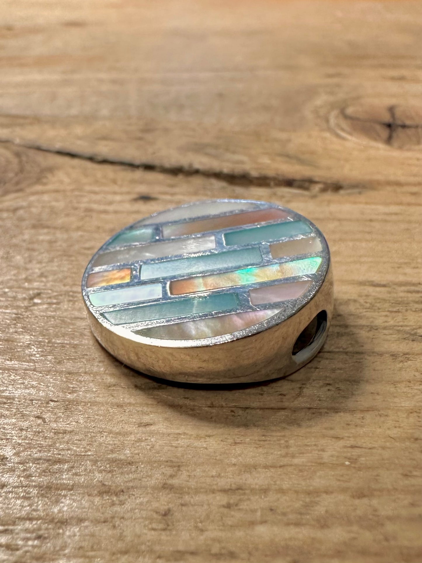 Modern Coloured Mother of Pearl Circle Mosaic 925 Silver Pendant
