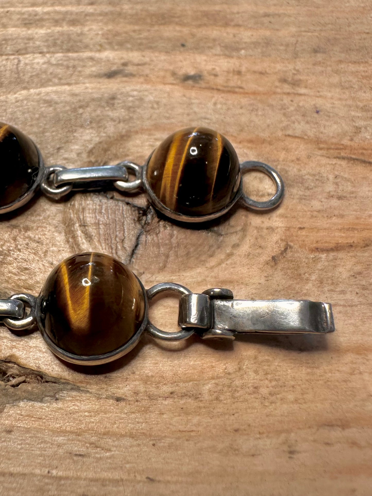 Vintage Tigers Eye Link 925 Silver 8 inch Bracelet