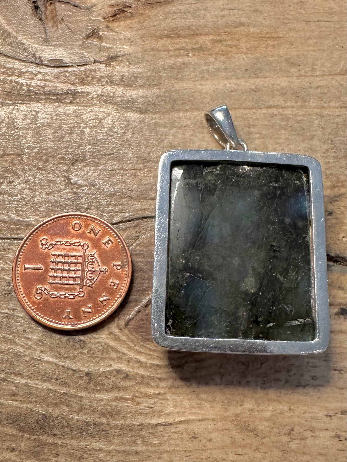 Vintage Rectangle Labradorite 925 Silver Pendant
