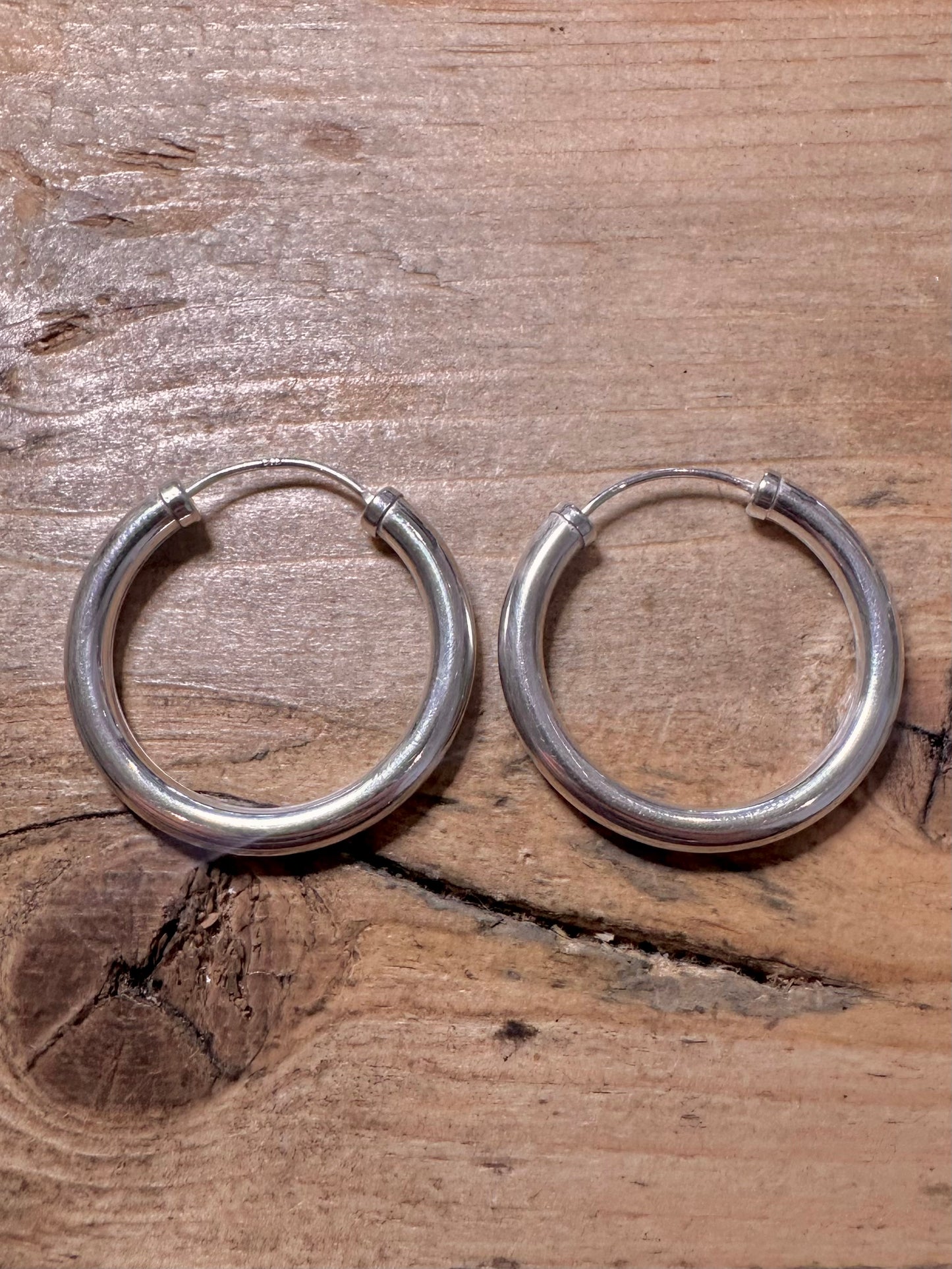 Vintage Thick Rounded Hoops 925 Silver Earrings