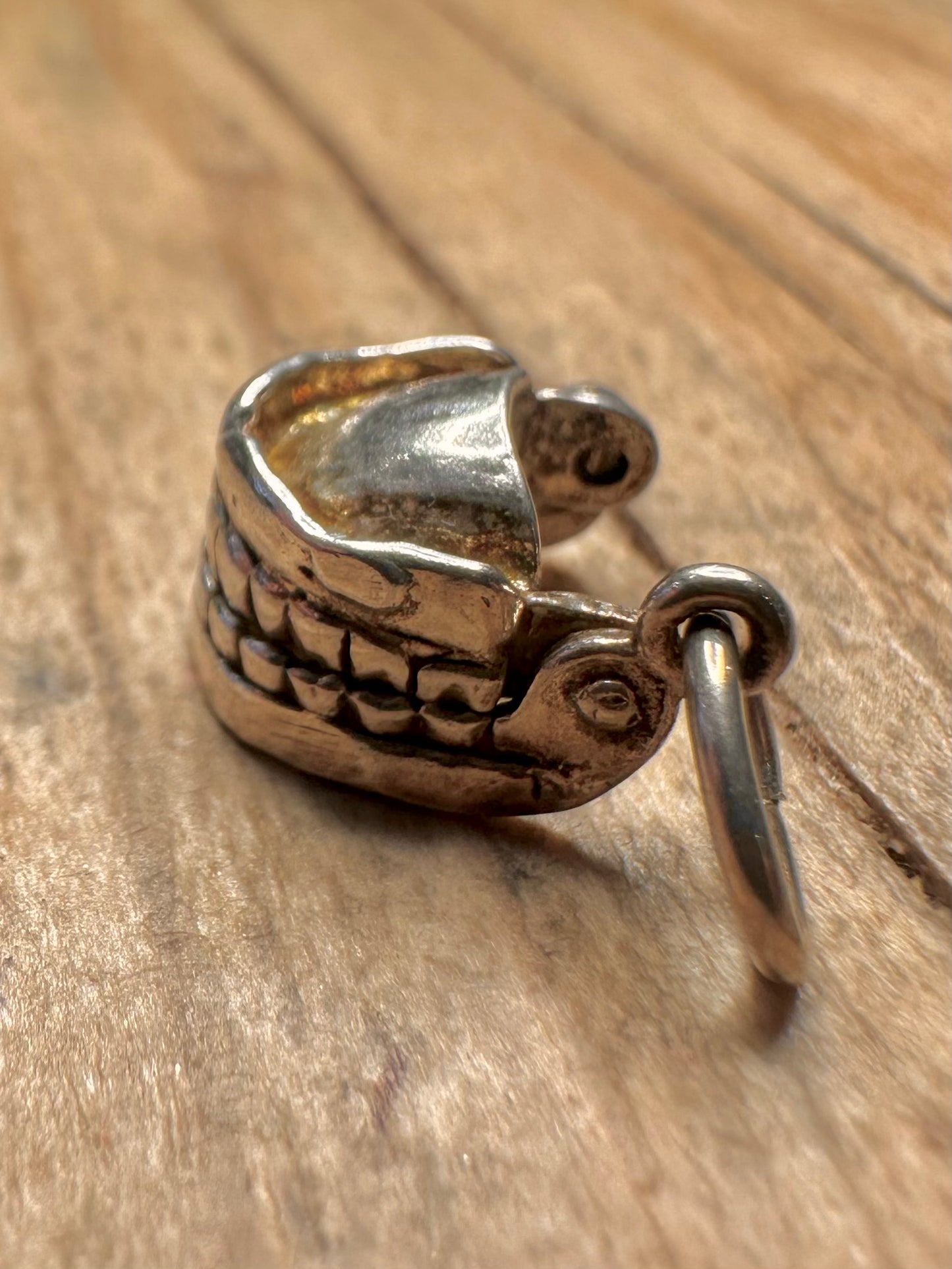 Vintage Articulated Moving Dentures 925 Sterling Silver Charm Pendant