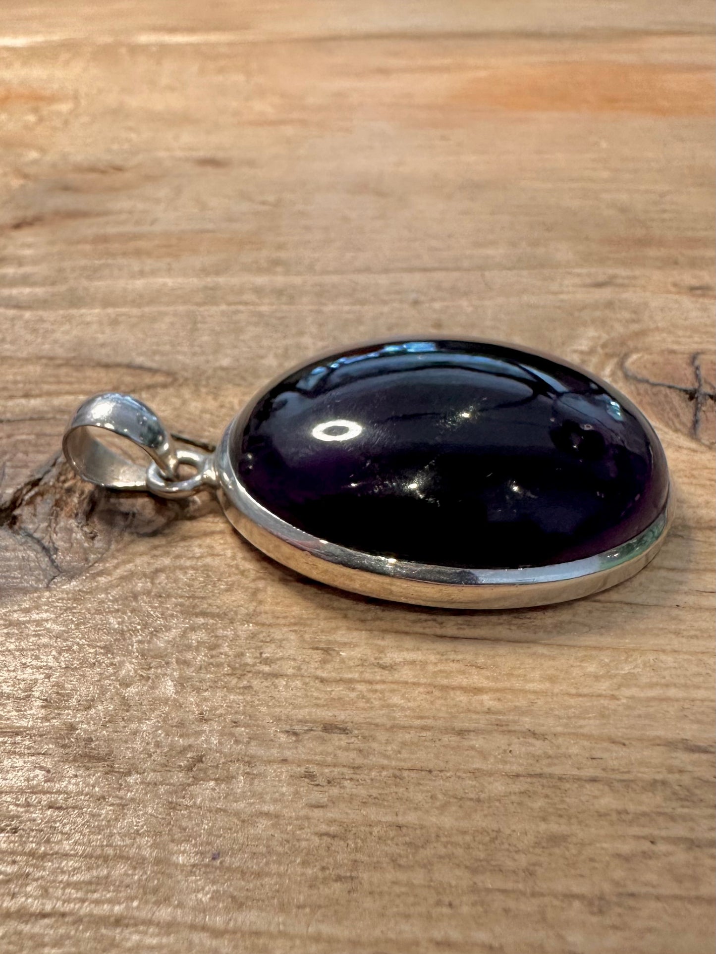 Vintage Large Oval Amethyst 925 Silver Pendant