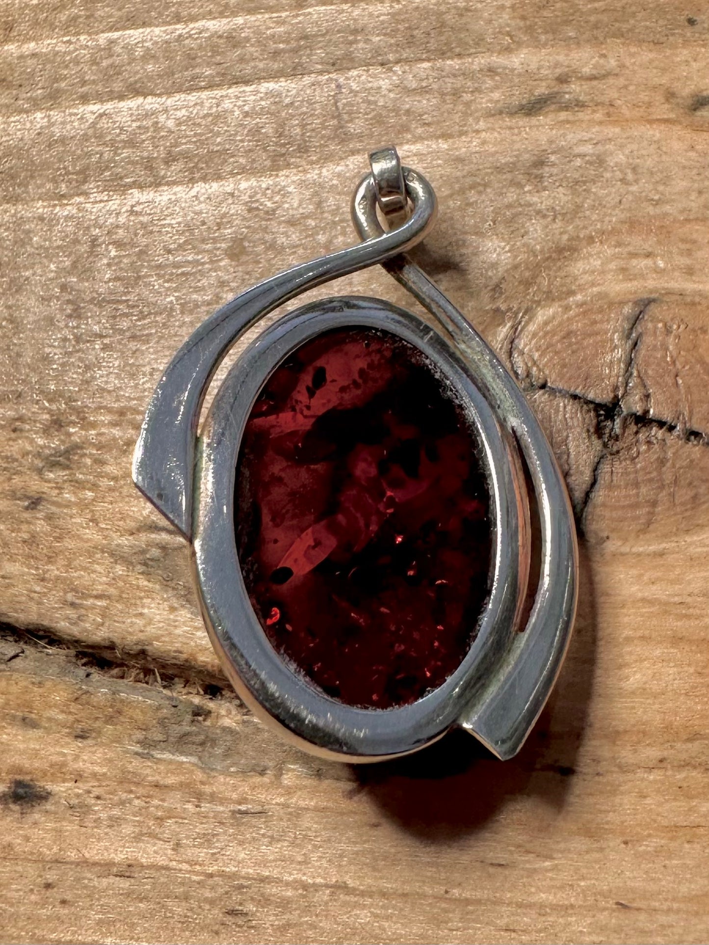 Vintage Oval Amber 925 Silver Pendant