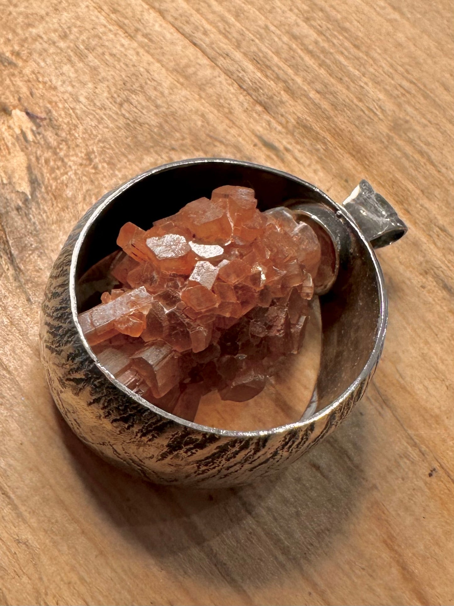 Vintage Brutalist Aragonite Bark Effect 925 Silver Pendant
