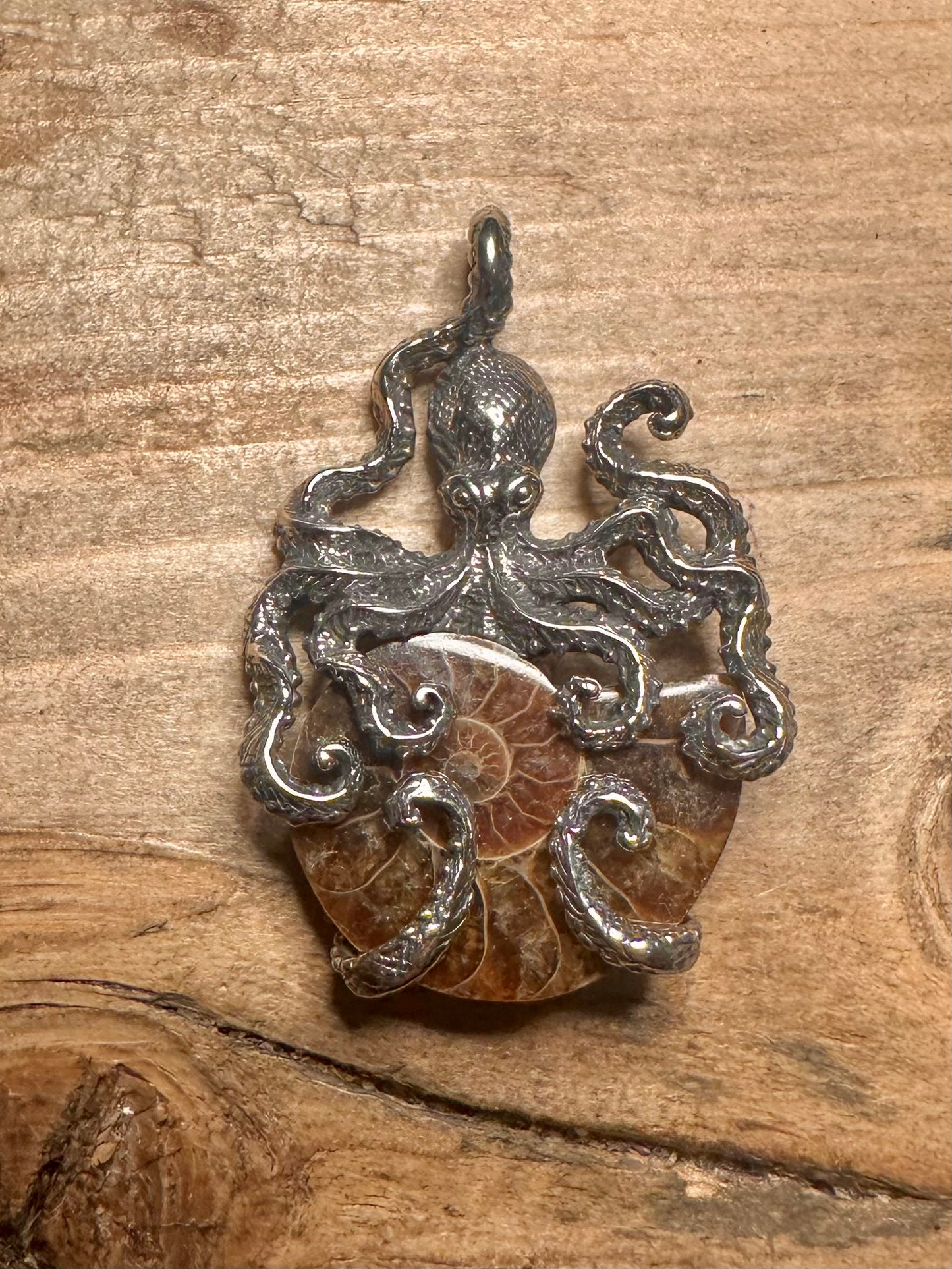 Vintage Octopus Ammonite 925 Silver Pendant